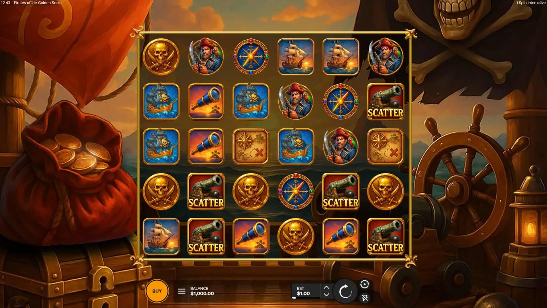 Pirates of the Golden Seas slot gameplay reels