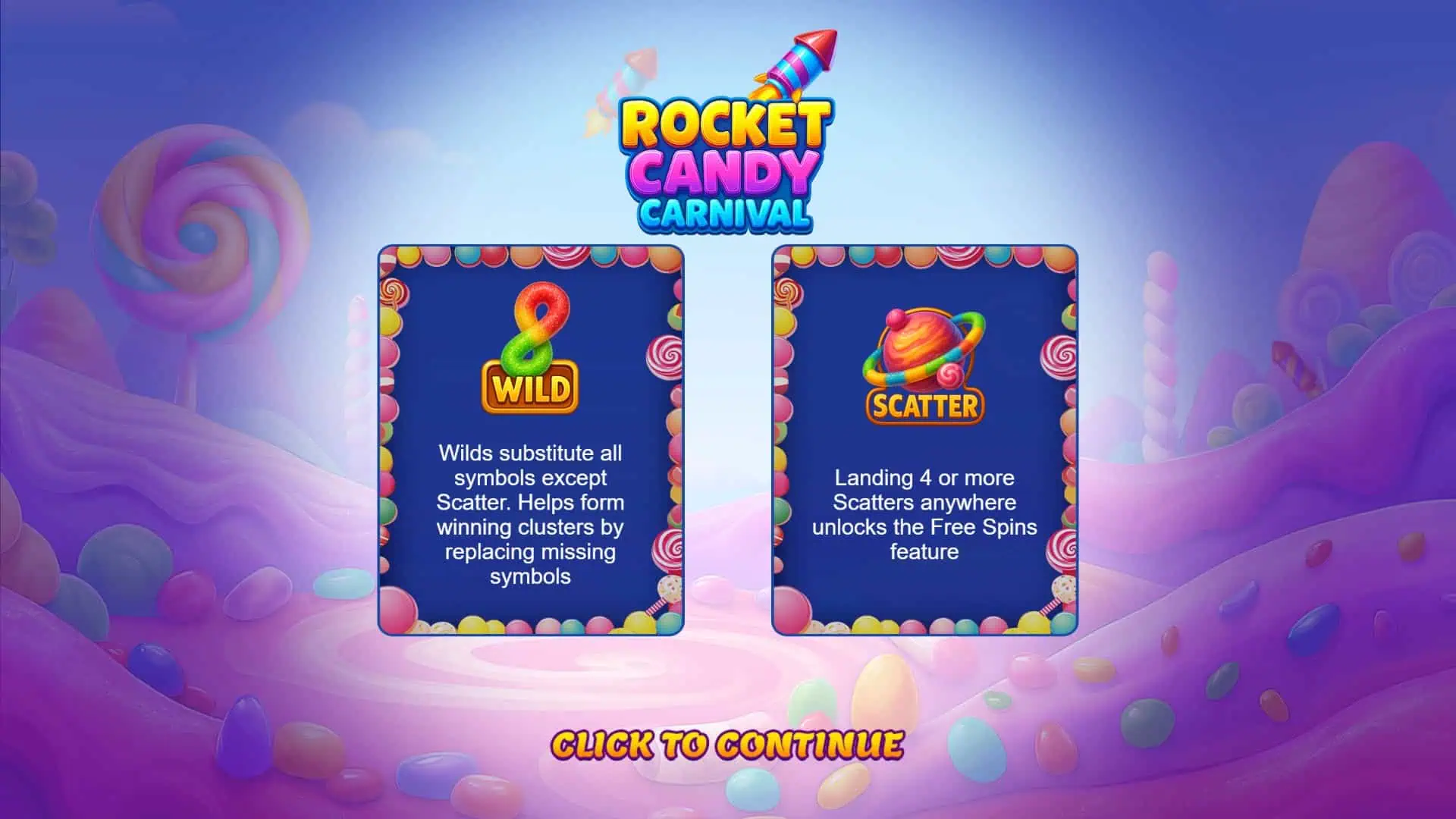 Rocket Candy Carnival slot intro screen