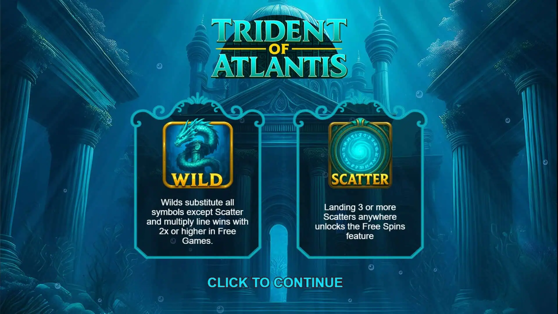 Trident of Atlantis slot intro screen