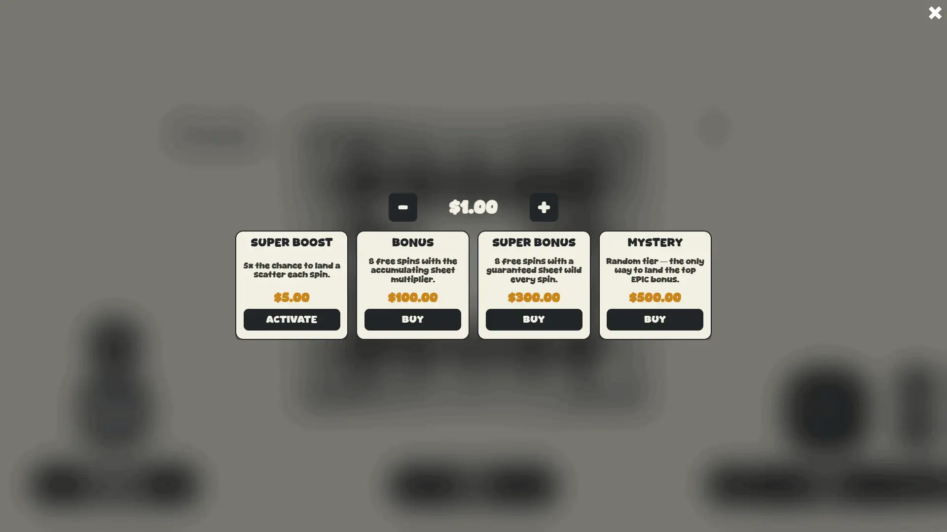 Sketch Cluster Pays bonus buy menu