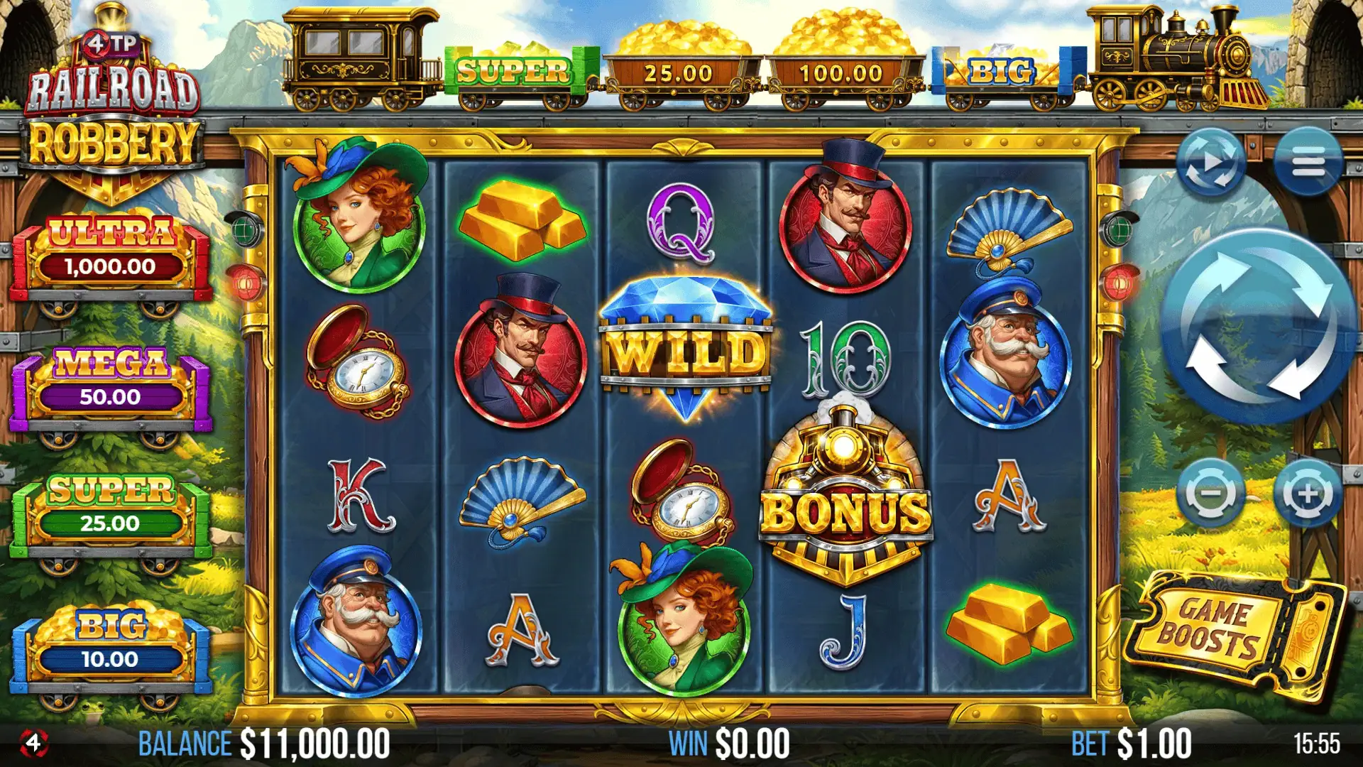 4TP Railroad Robbery slot gameplay reels