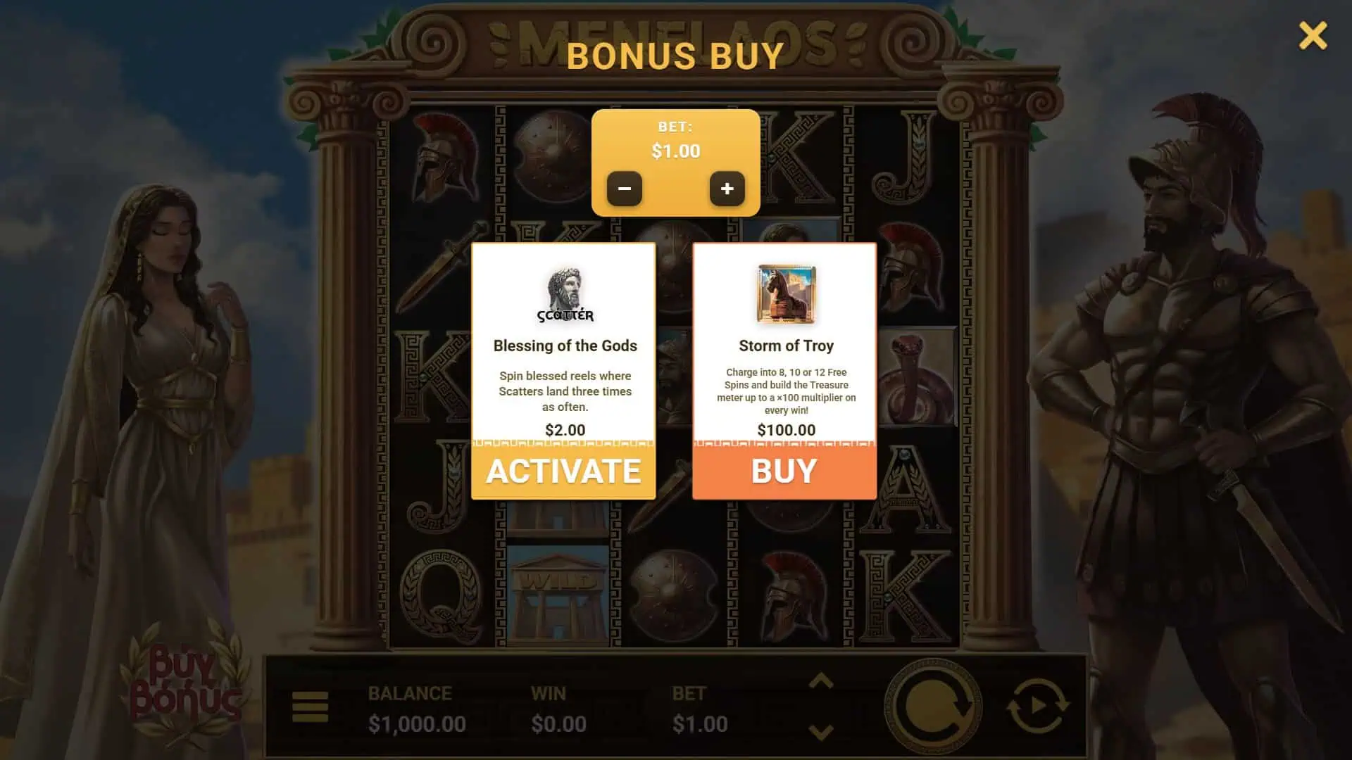 Menelaos Bonus Buy bonus buy menu