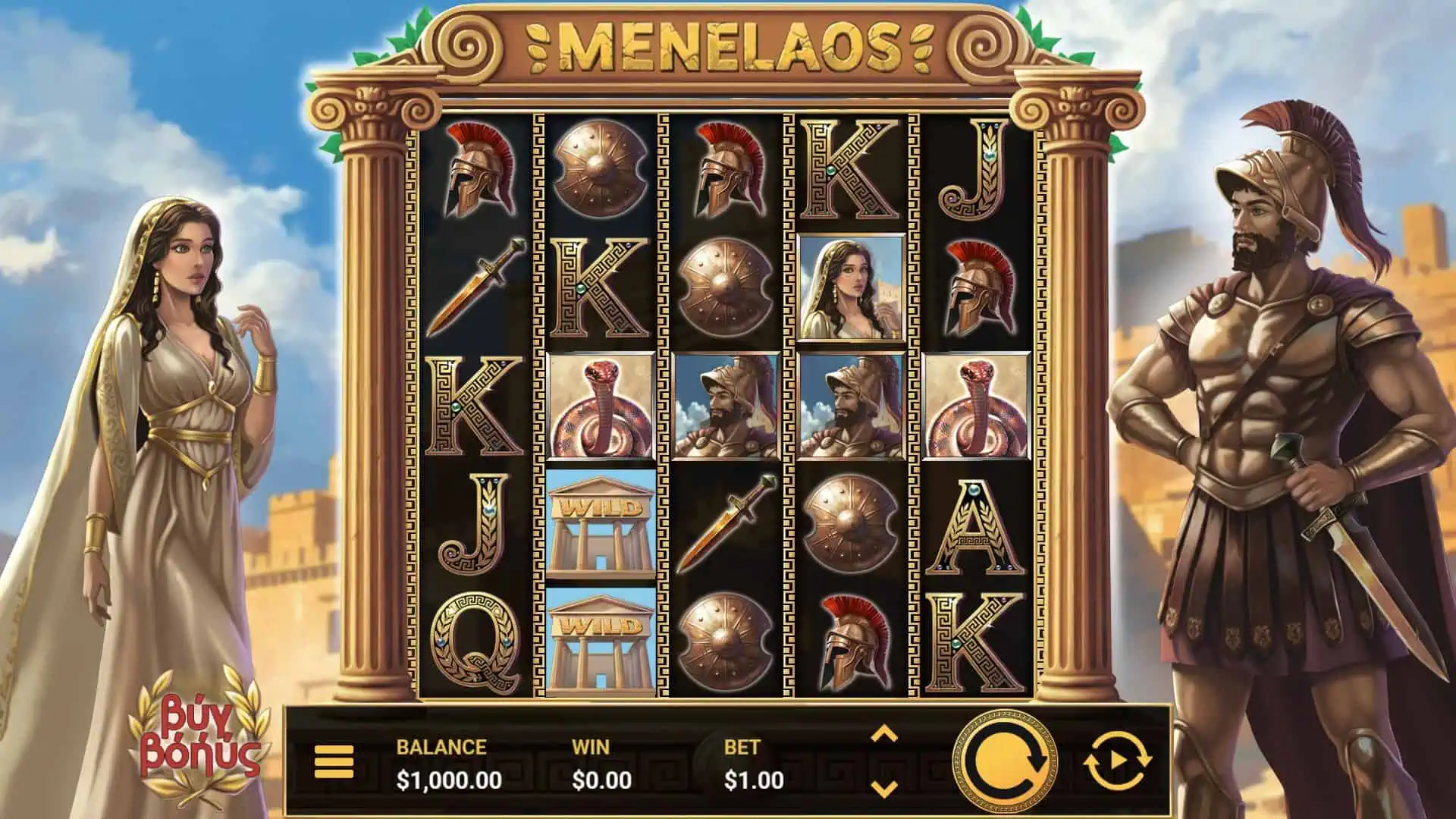 Menelaos Bonus Buy slot gameplay reels