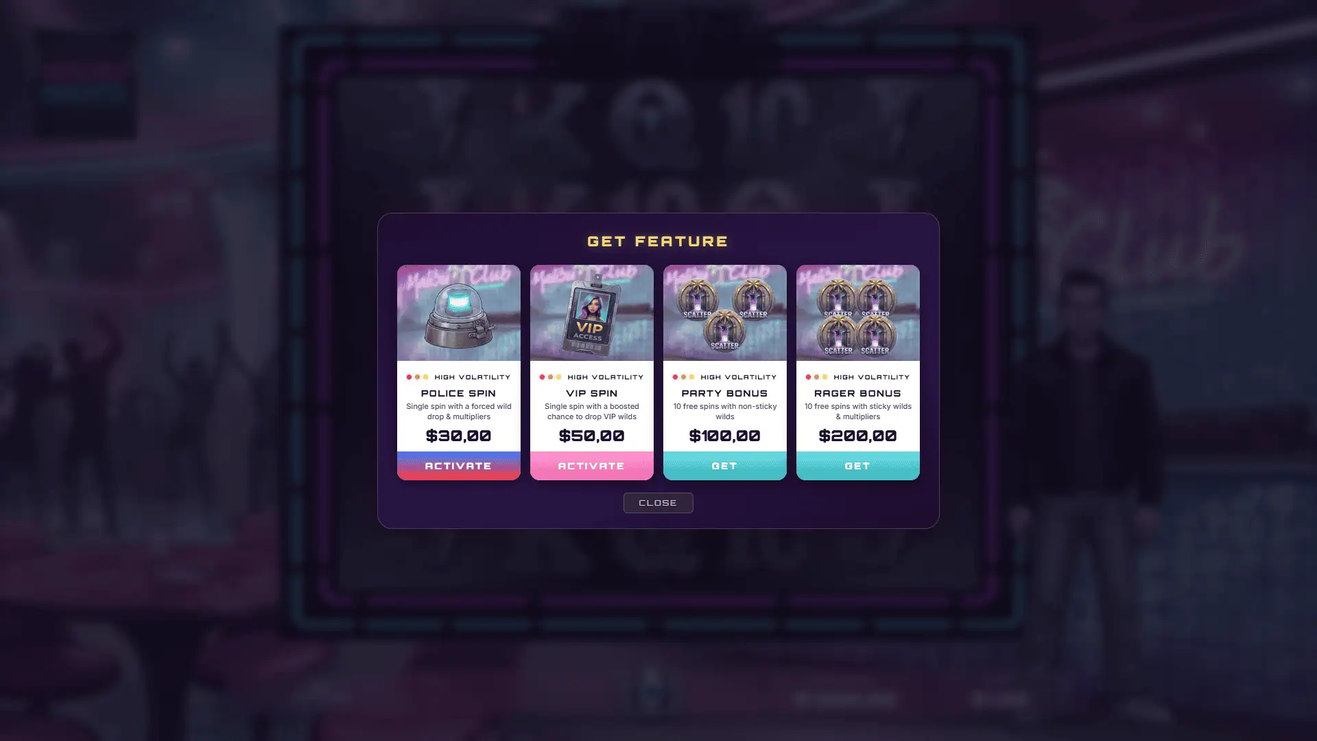 Malibu Nights bonus buy menu