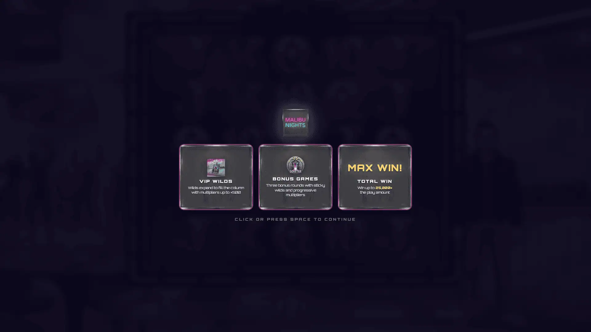 Malibu Nights slot intro screen