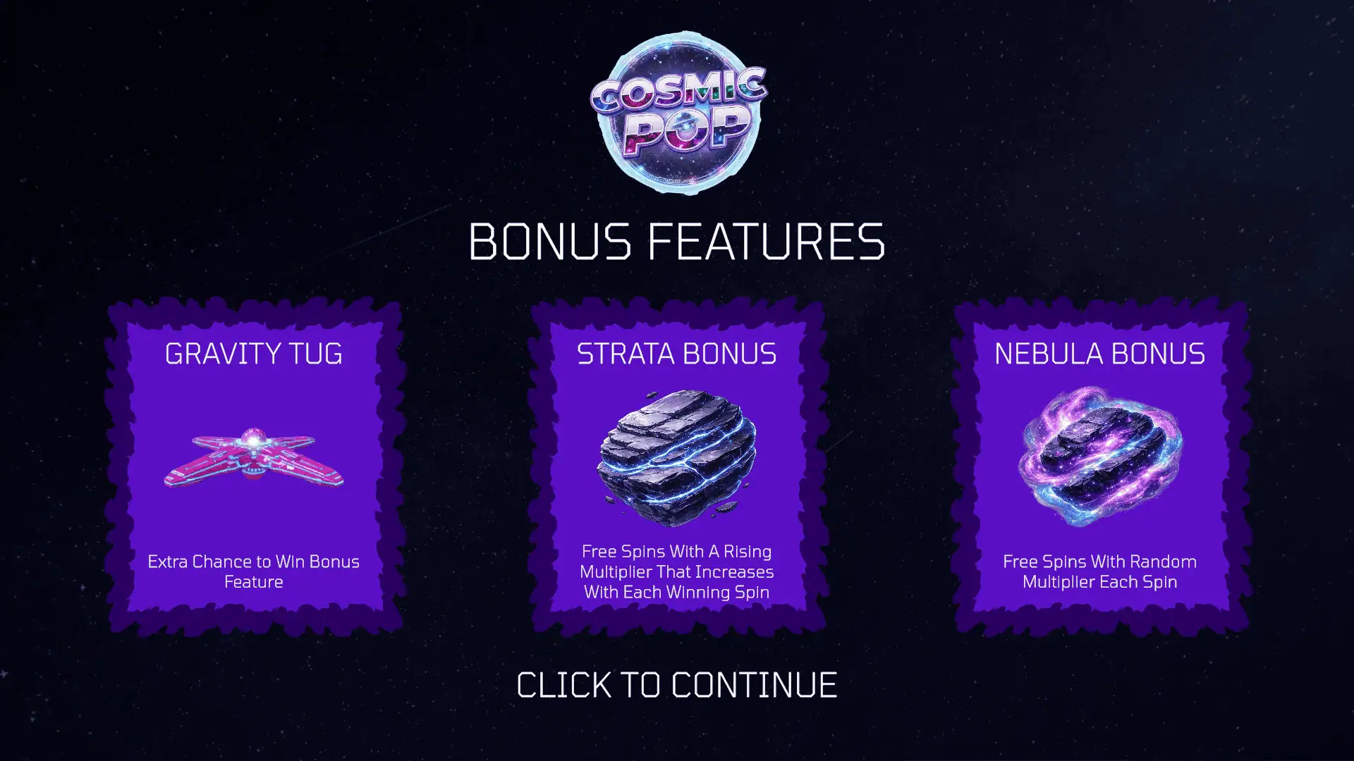 Cosmic Pop slot intro screen