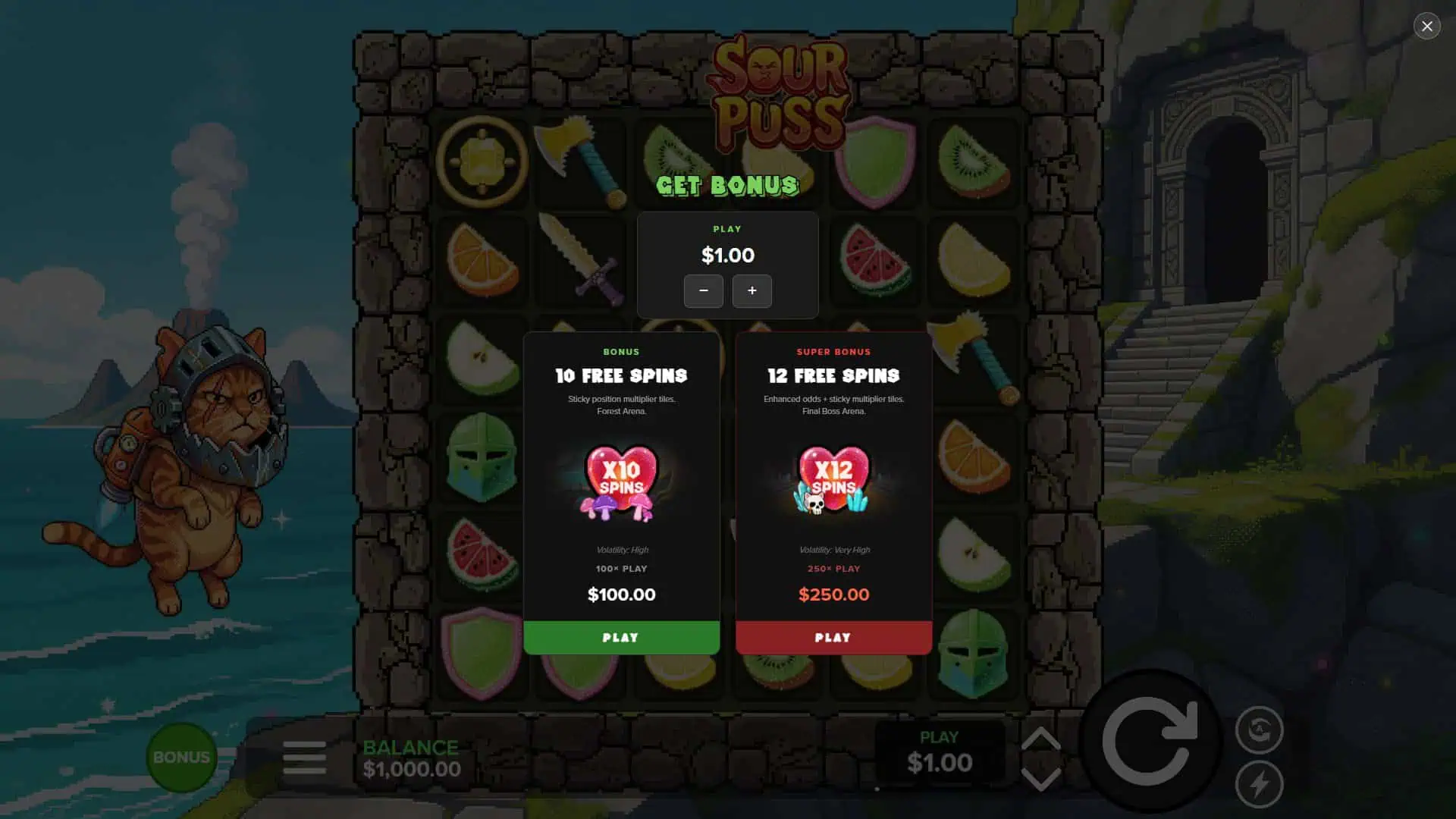 Sour Puss bonus buy menu