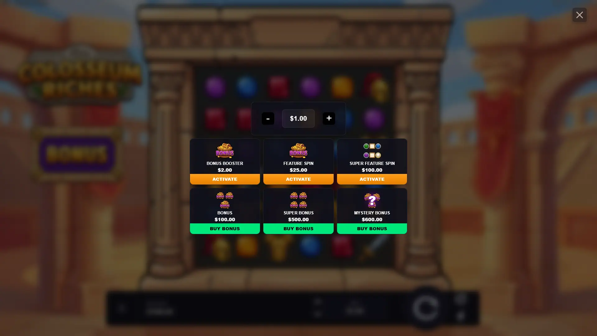 Colosseum Riches bonus buy menu