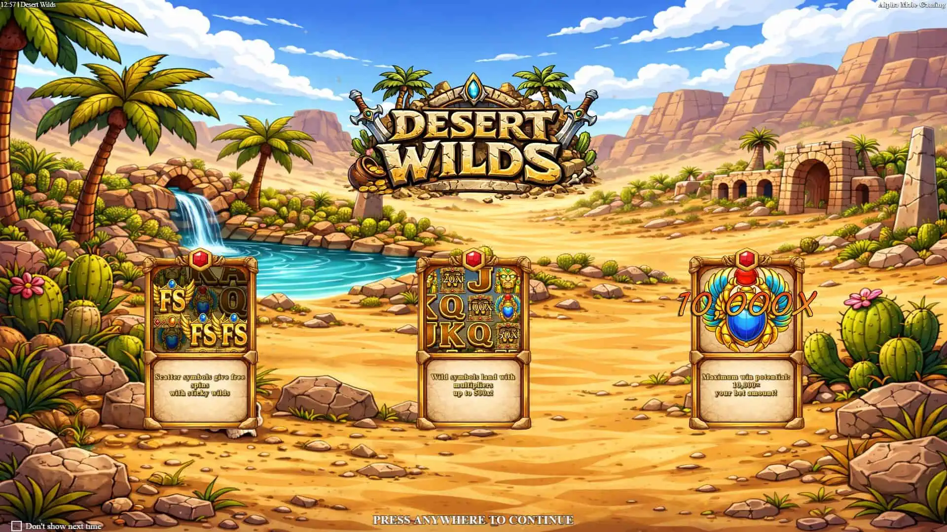 Desert Wilds slot intro screen