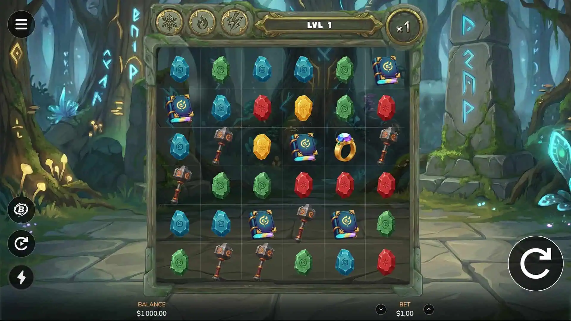 Rune Burst slot gameplay reels