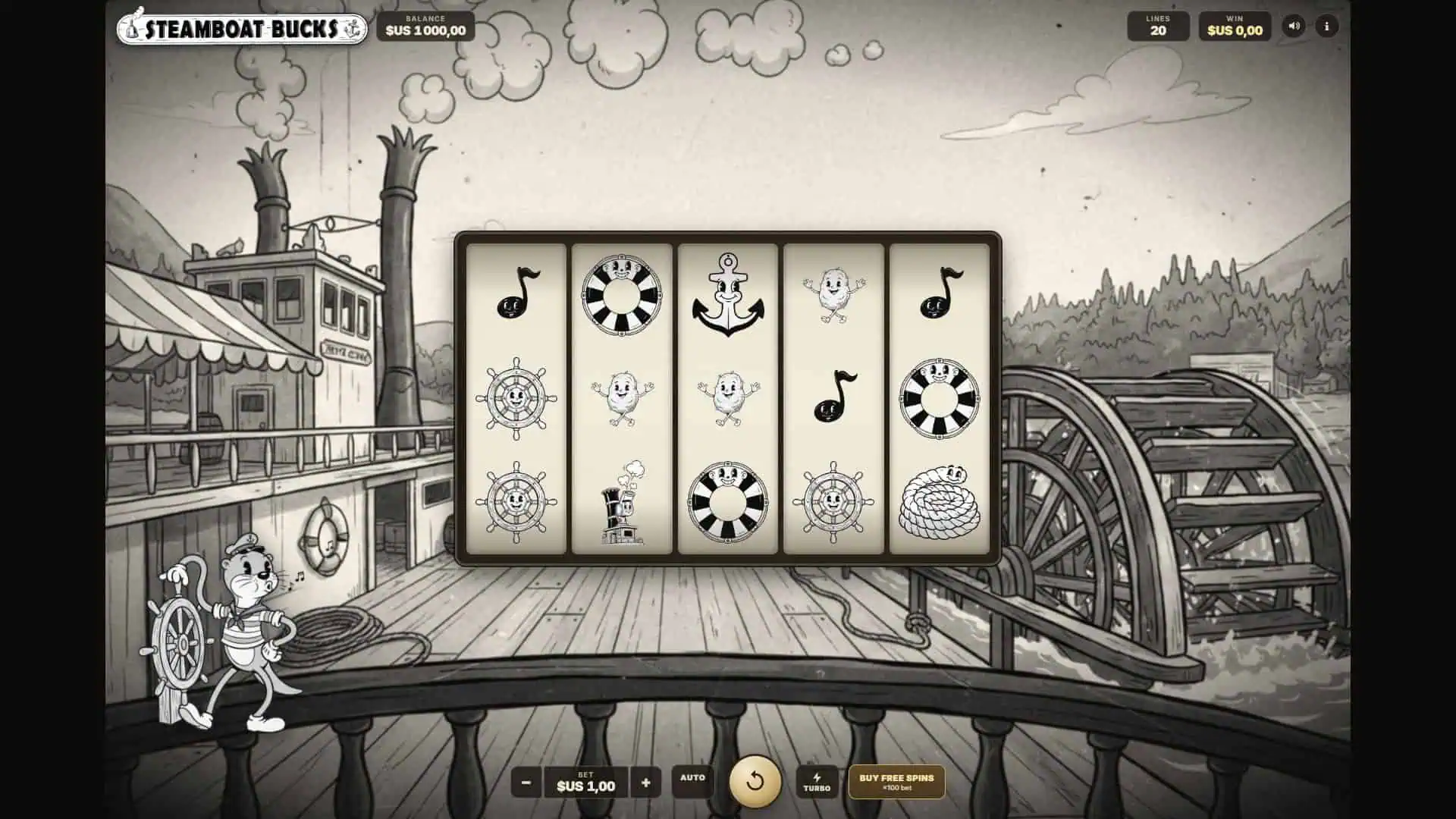 Steamboat Buck$ slot gameplay reels