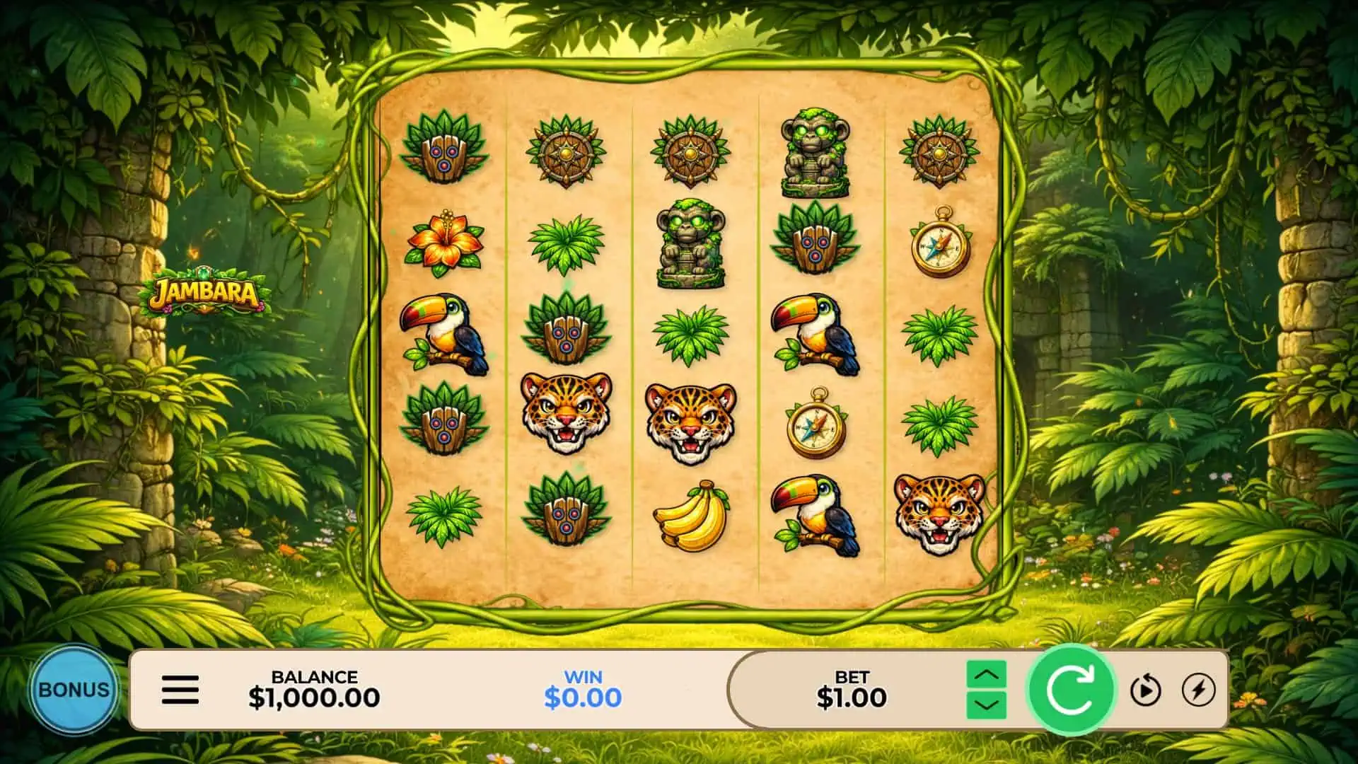 Jambara slot gameplay reels
