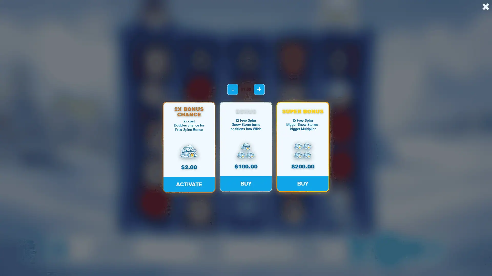 Snow Bonanza bonus buy menu