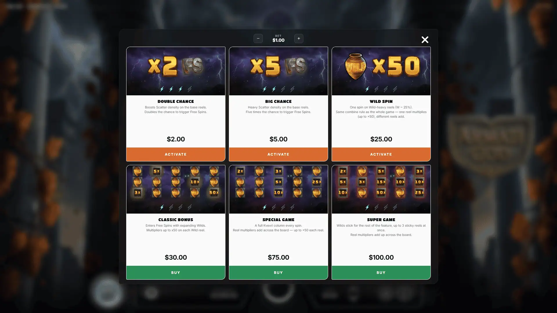 Armazi God bonus buy menu