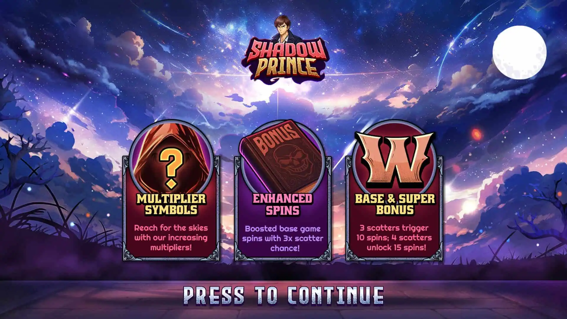Shadow Prince slot intro screen