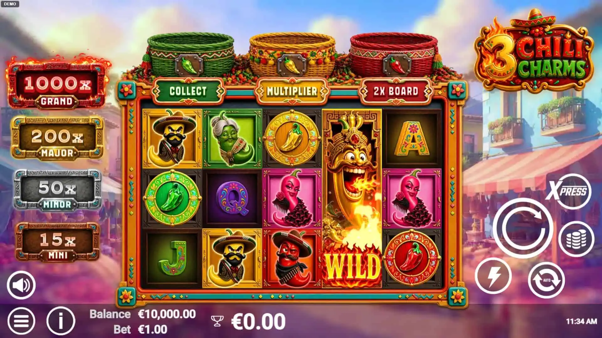 3 Chili Charms slot gameplay reels