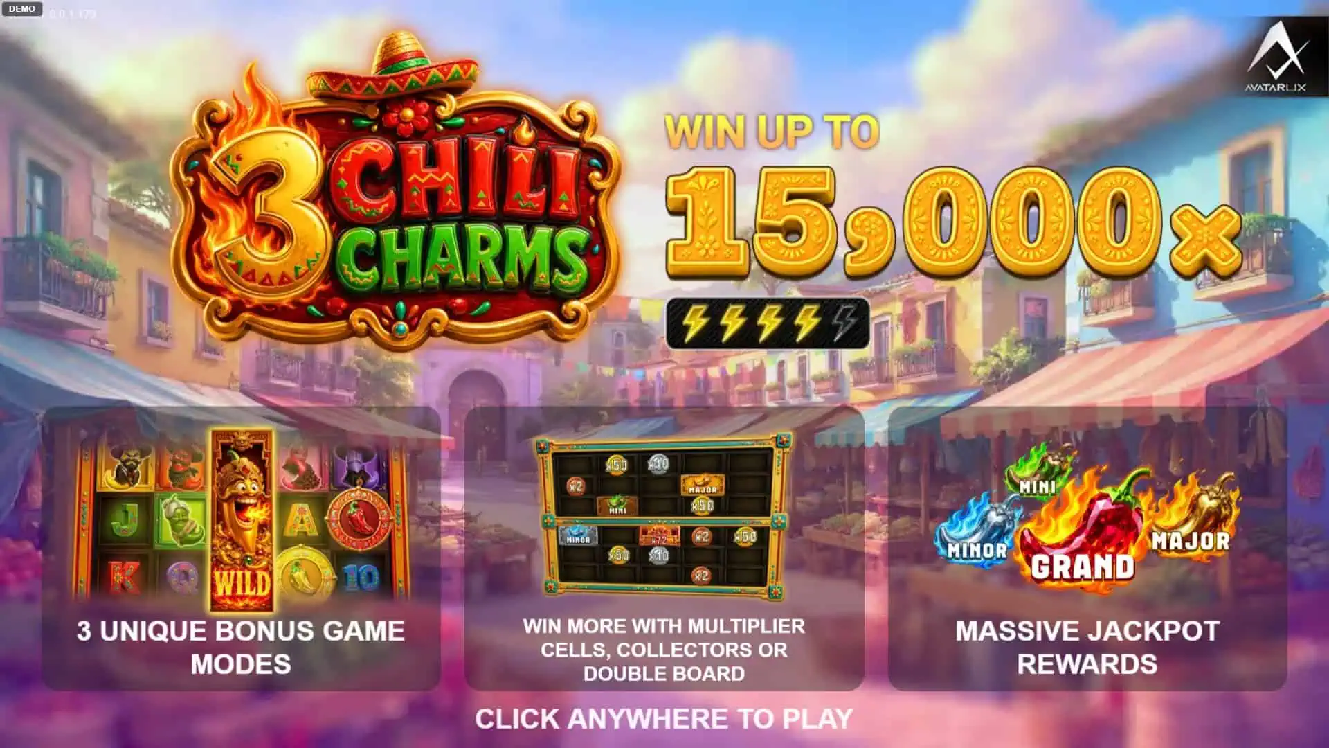 3 Chili Charms slot intro screen