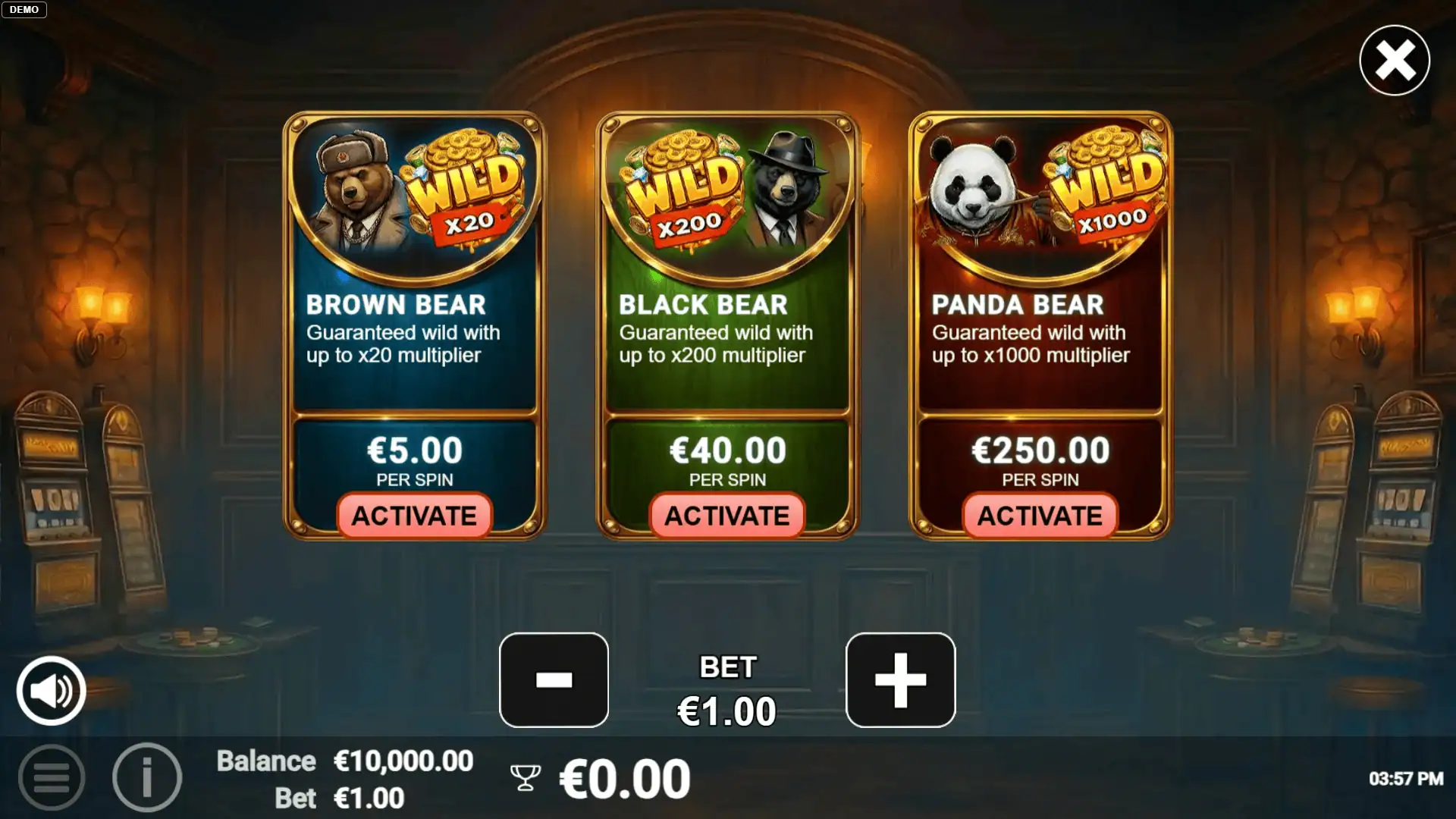 3 Power Bears bonus buy menu