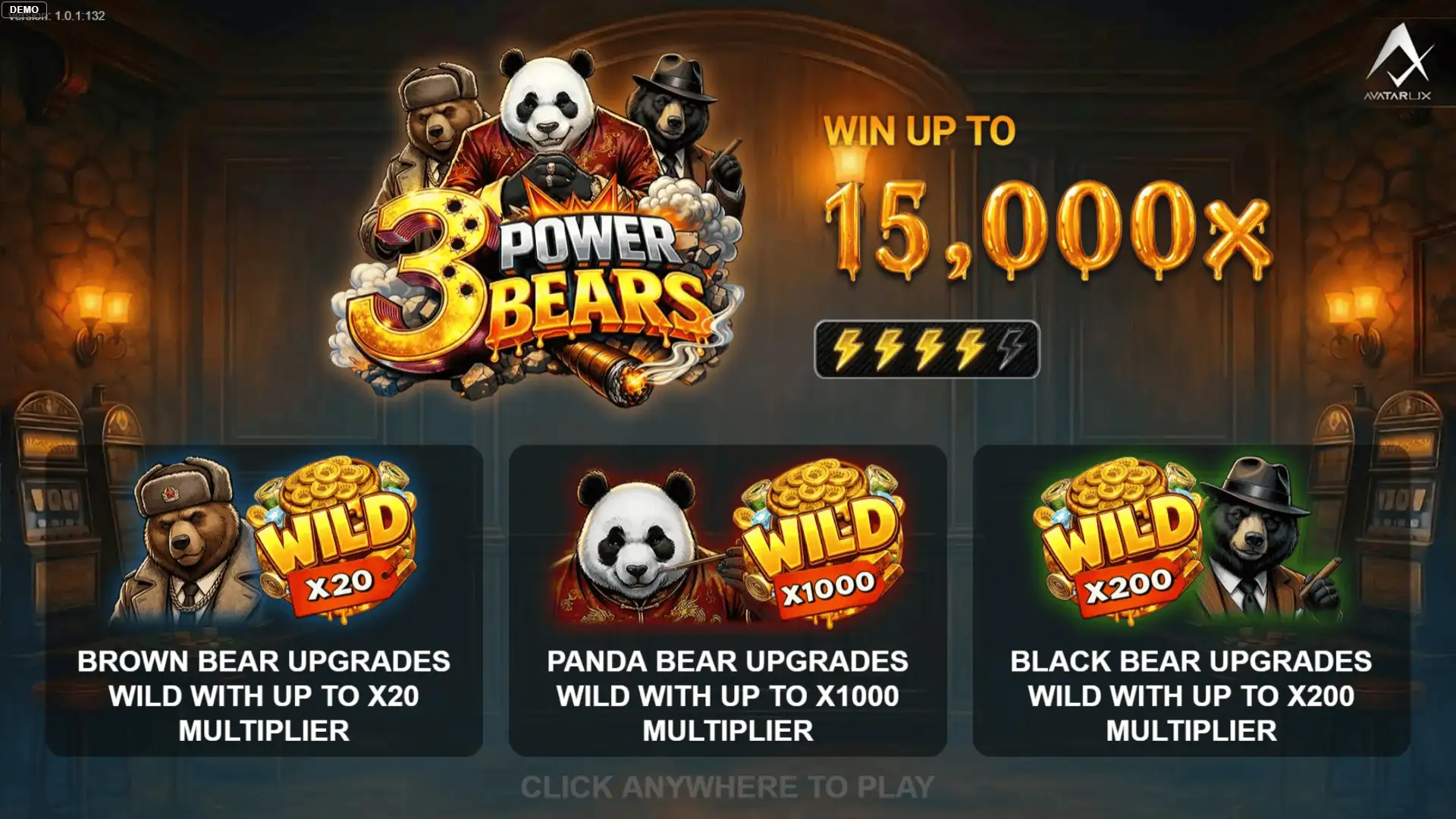 3 Power Bears slot intro screen