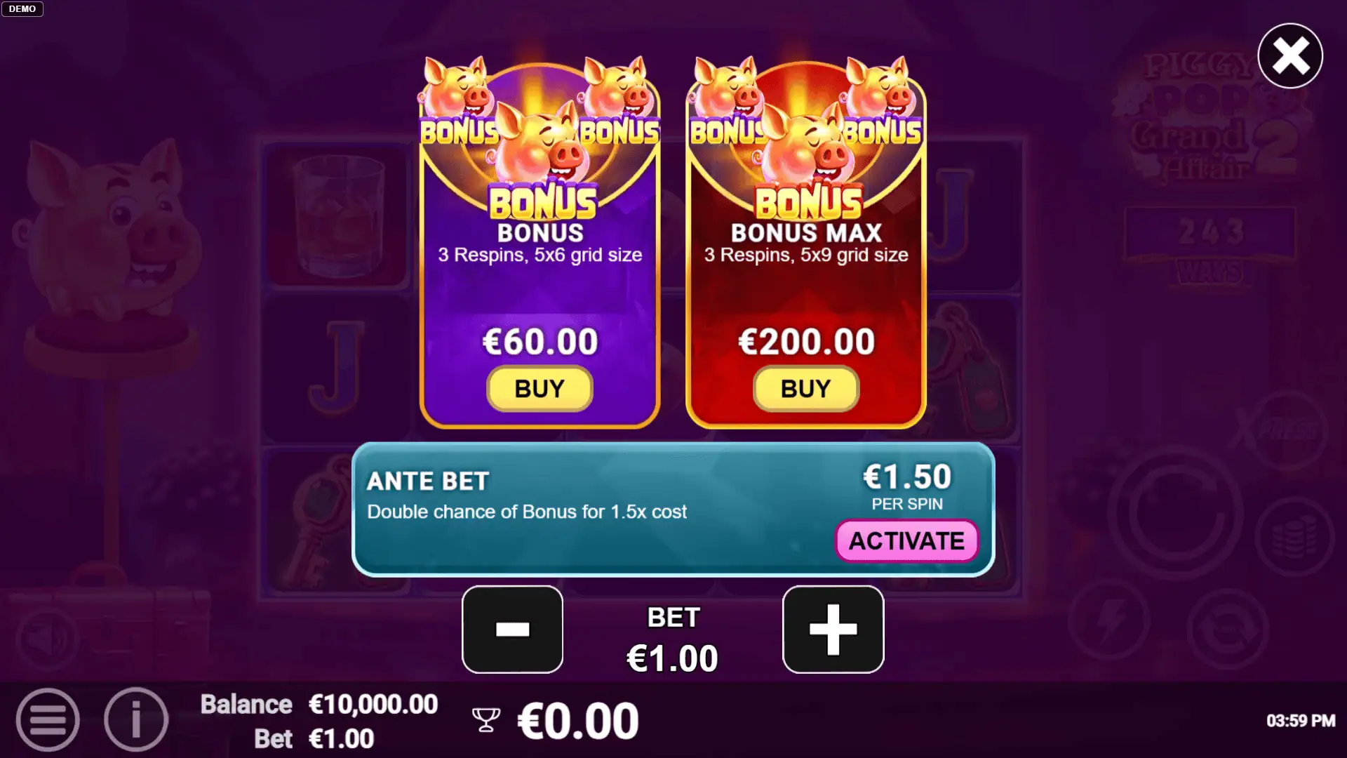 PiggyPop Grand Affair 2 bonus buy menu
