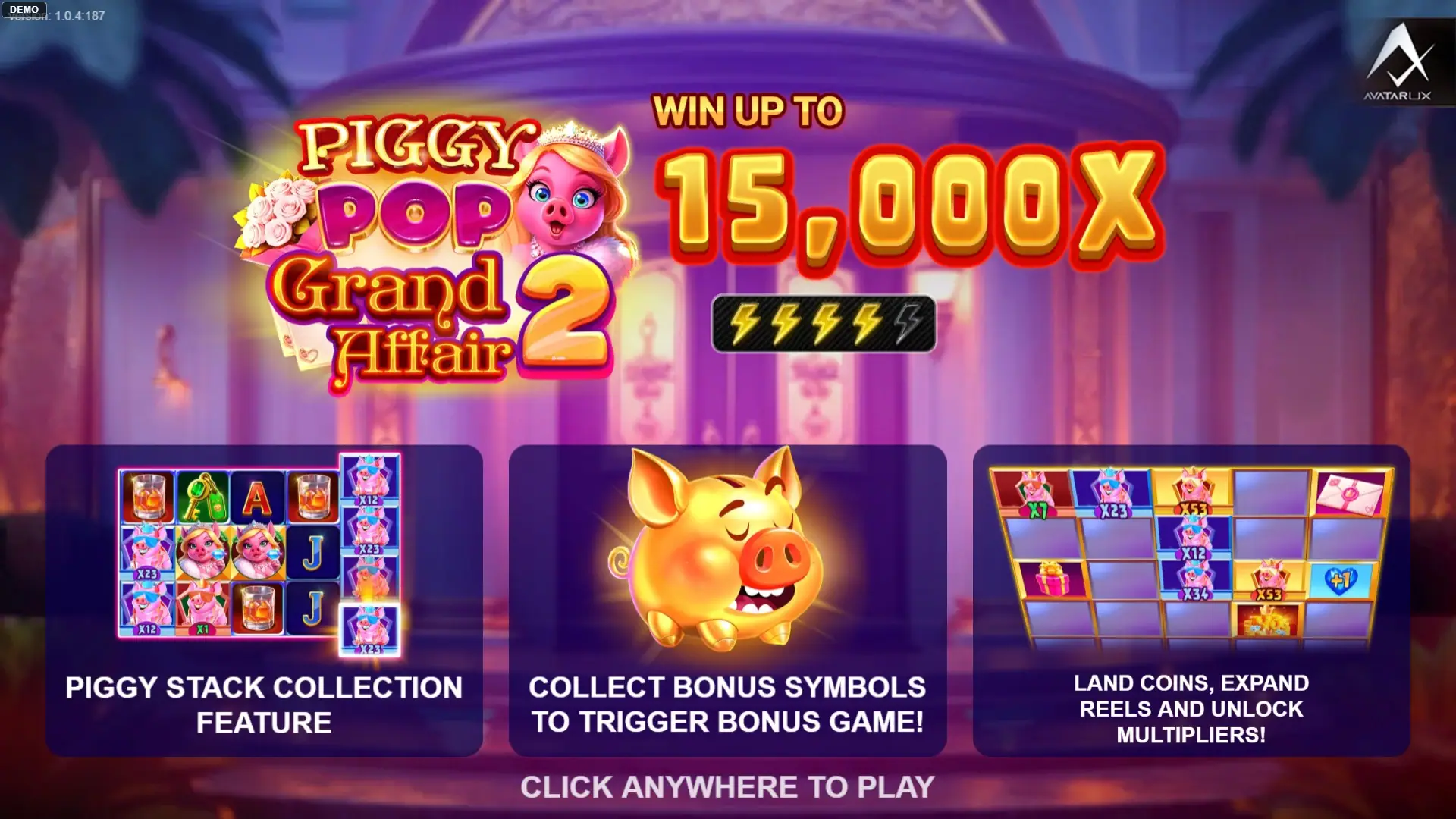 PiggyPop Grand Affair 2 slot intro screen