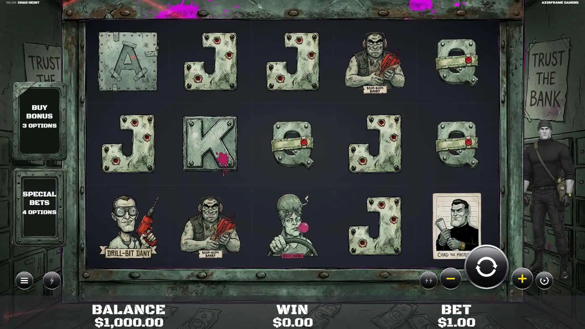 Chad Heist slot gameplay reels
