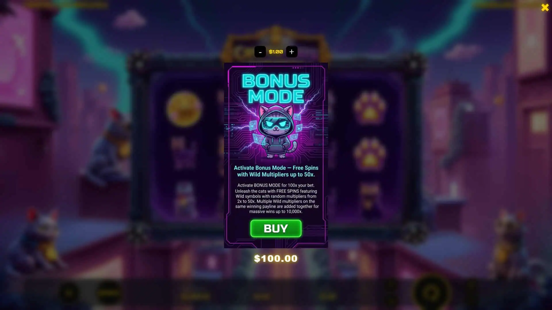 Crypto Cats Bonanza bonus buy menu
