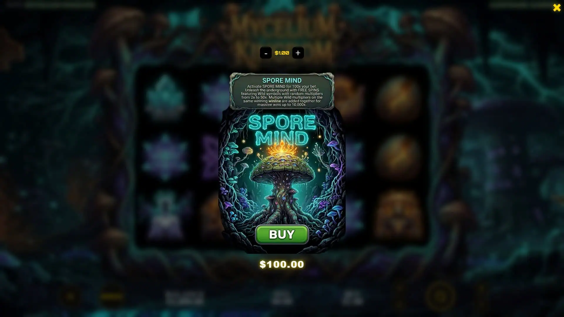 Mycelium Kingdom bonus buy menu