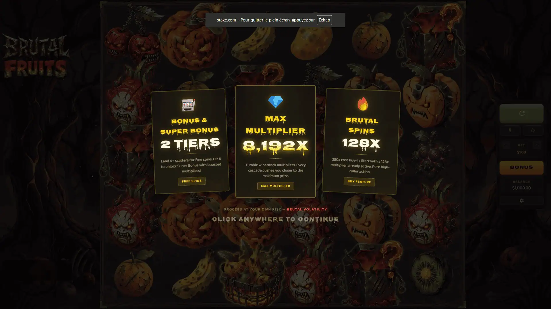 Brutal Fruits slot intro screen