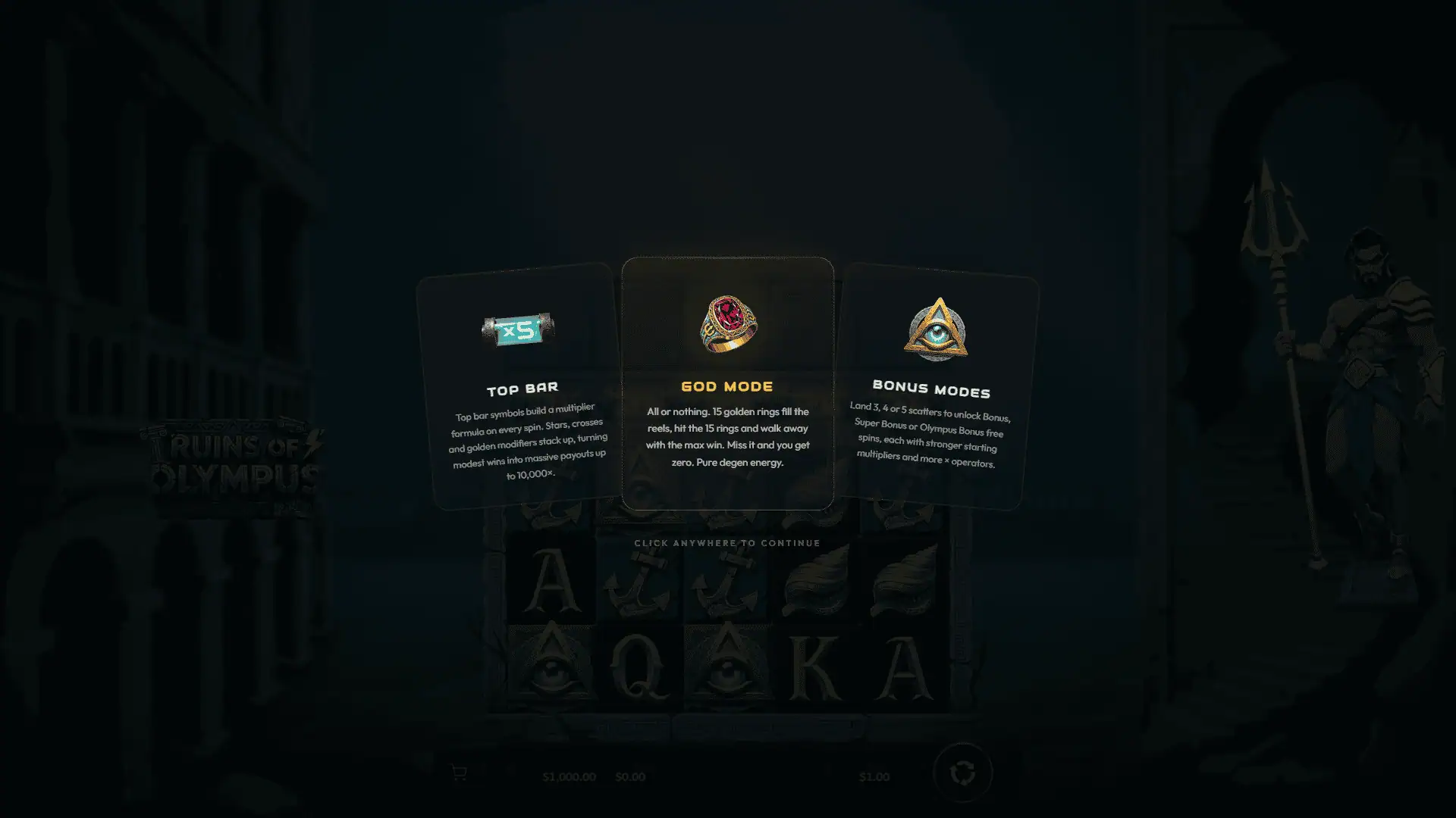 Ruins Of Olympus slot intro screen