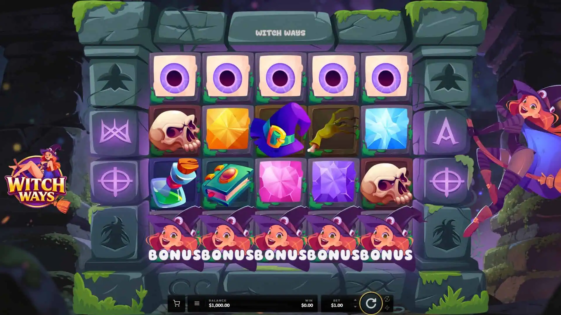 Witch Ways slot gameplay reels