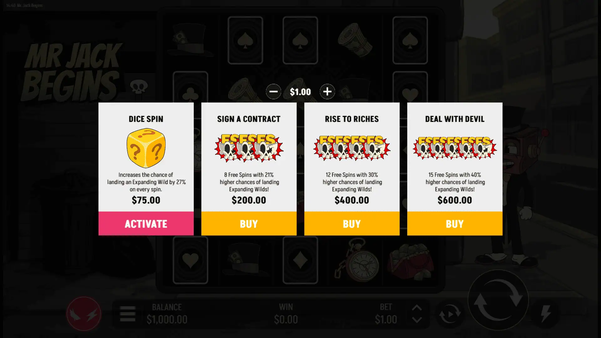 Mr Jack Begins bonus buy menu