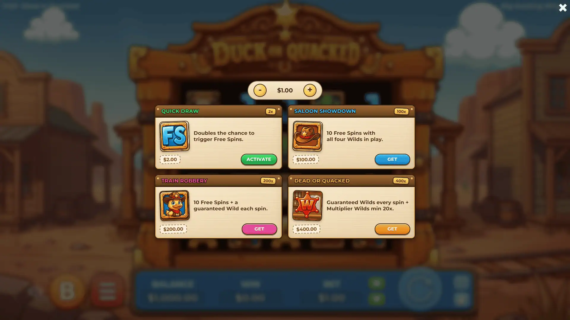 Duck or Quacked bonus buy menu