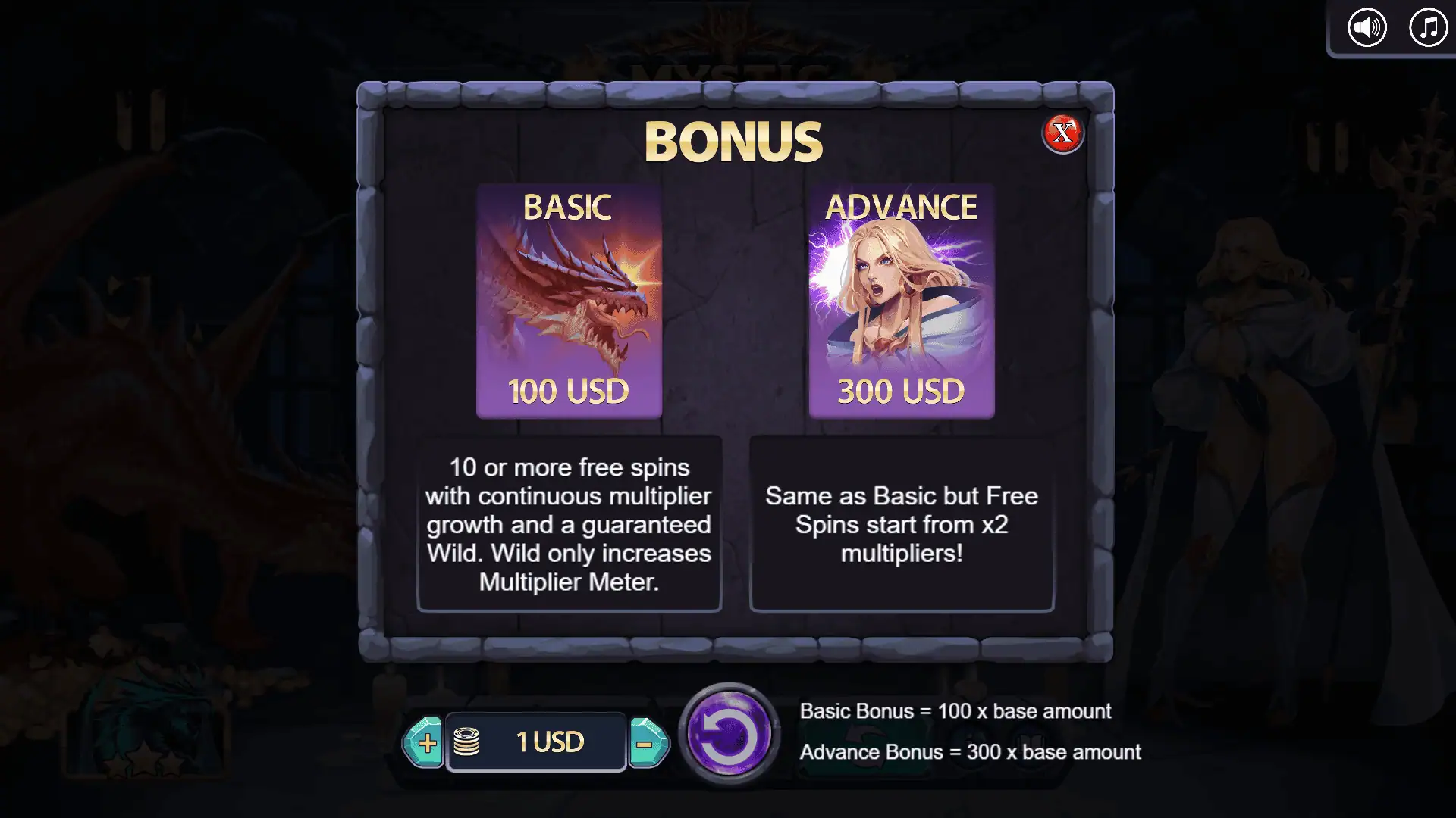 Mystic Platy bonus buy menu