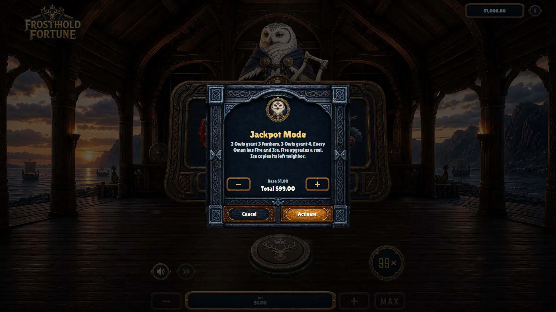 Frosthold Fortune bonus buy menu