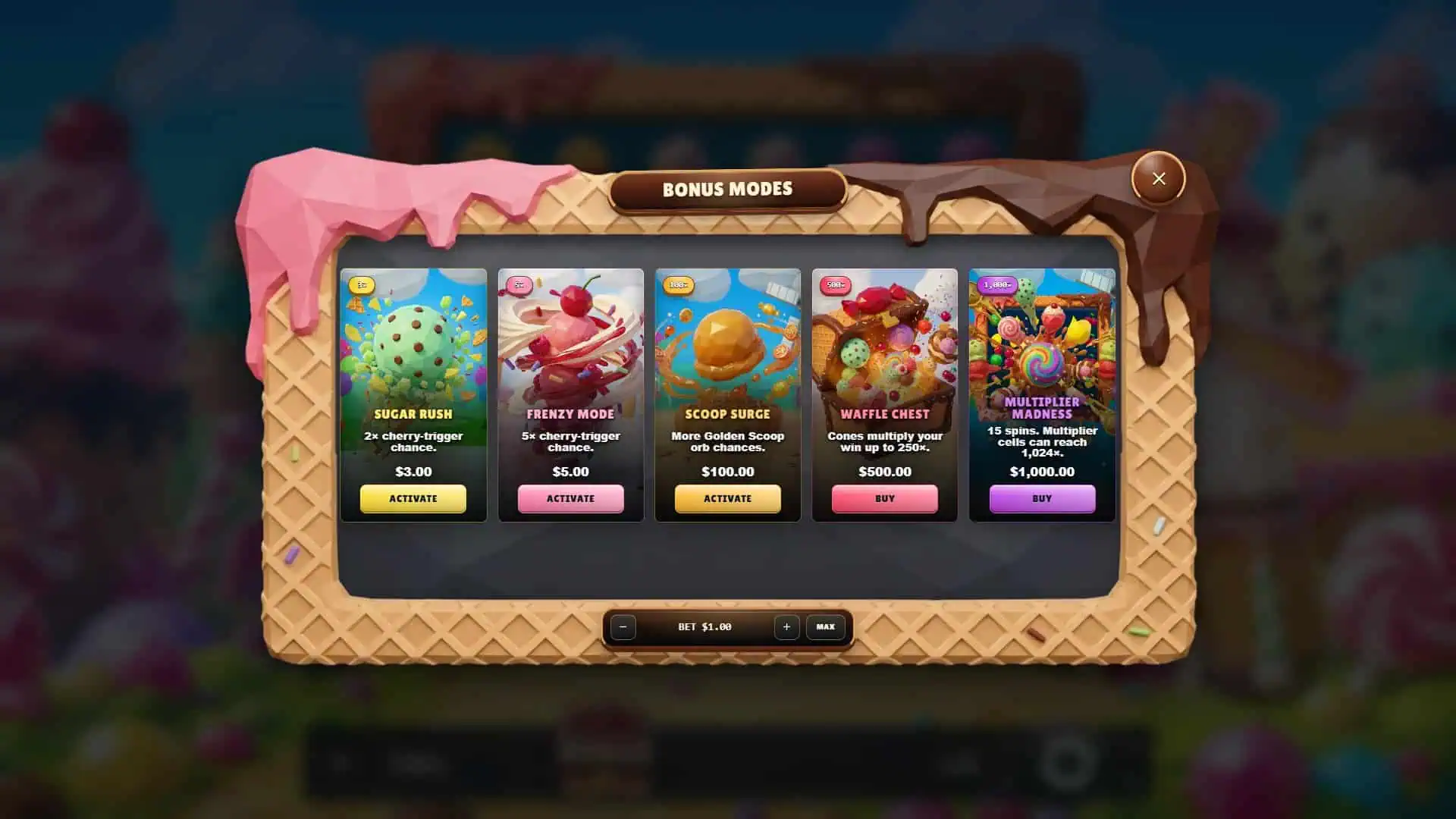 Ice Cream Frenzy bonus buy menu