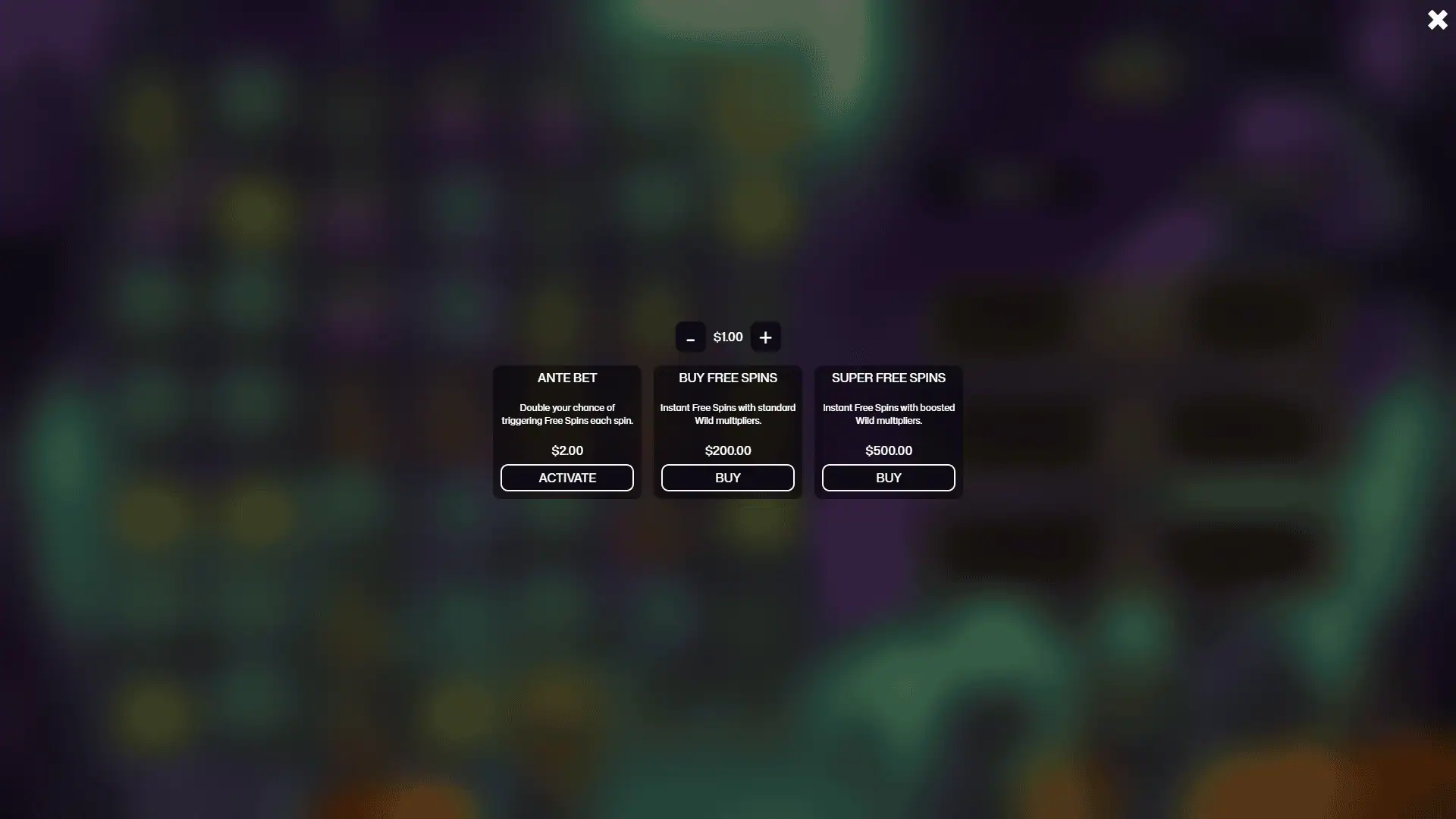 Zombie Rush bonus buy menu