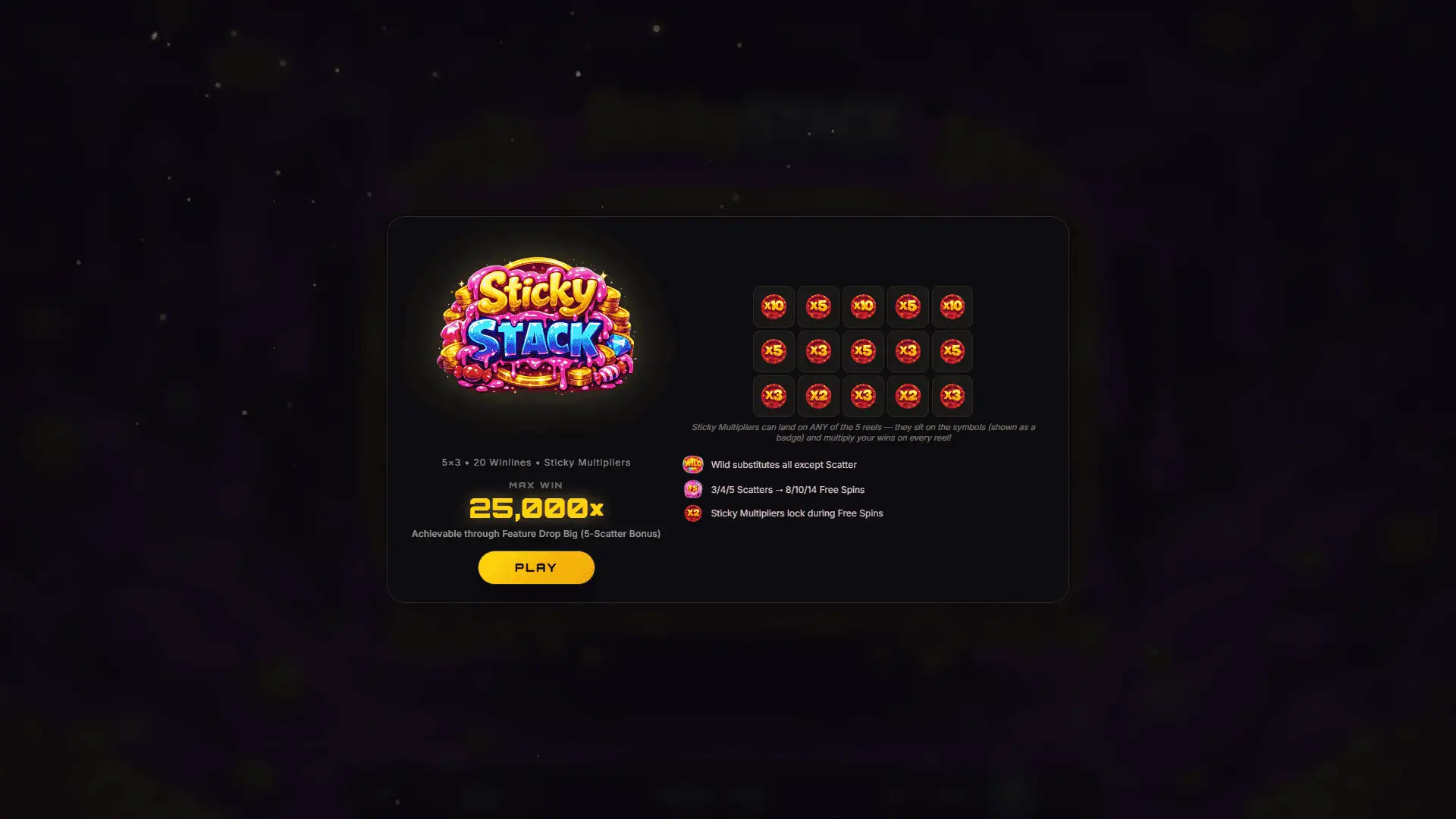 Sticky stack slot intro screen