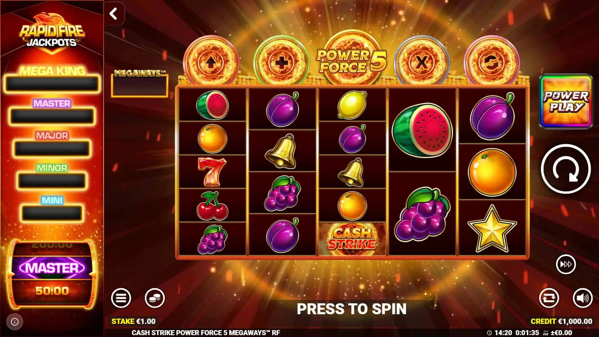 Cash Strike Power Force 5 Megaways slot gameplay reels