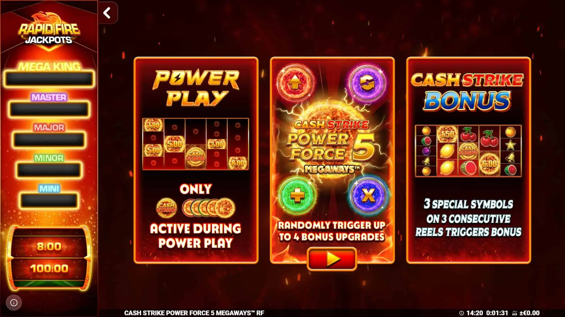 Cash Strike Power Force 5 Megaways slot intro screen