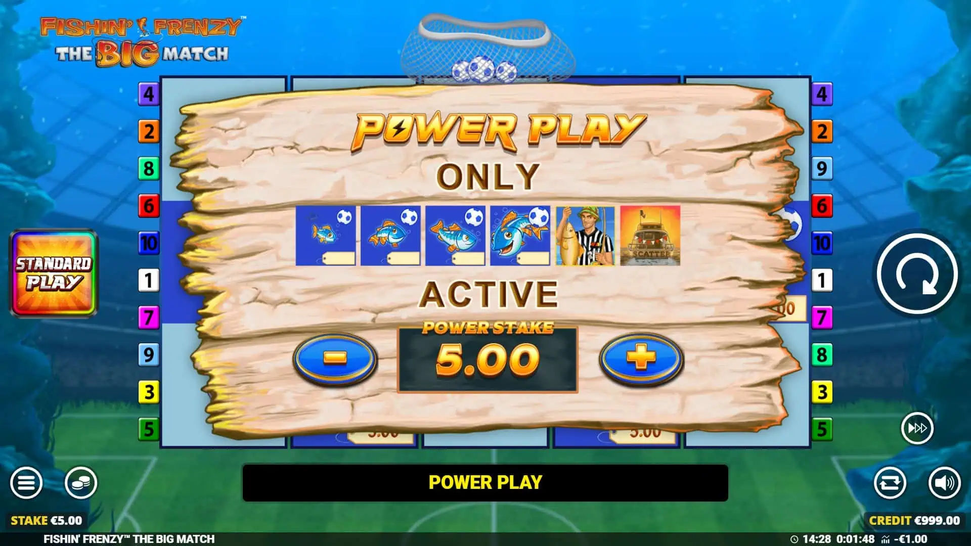 Fishin' Frenzy The Big Match bonus buy menu