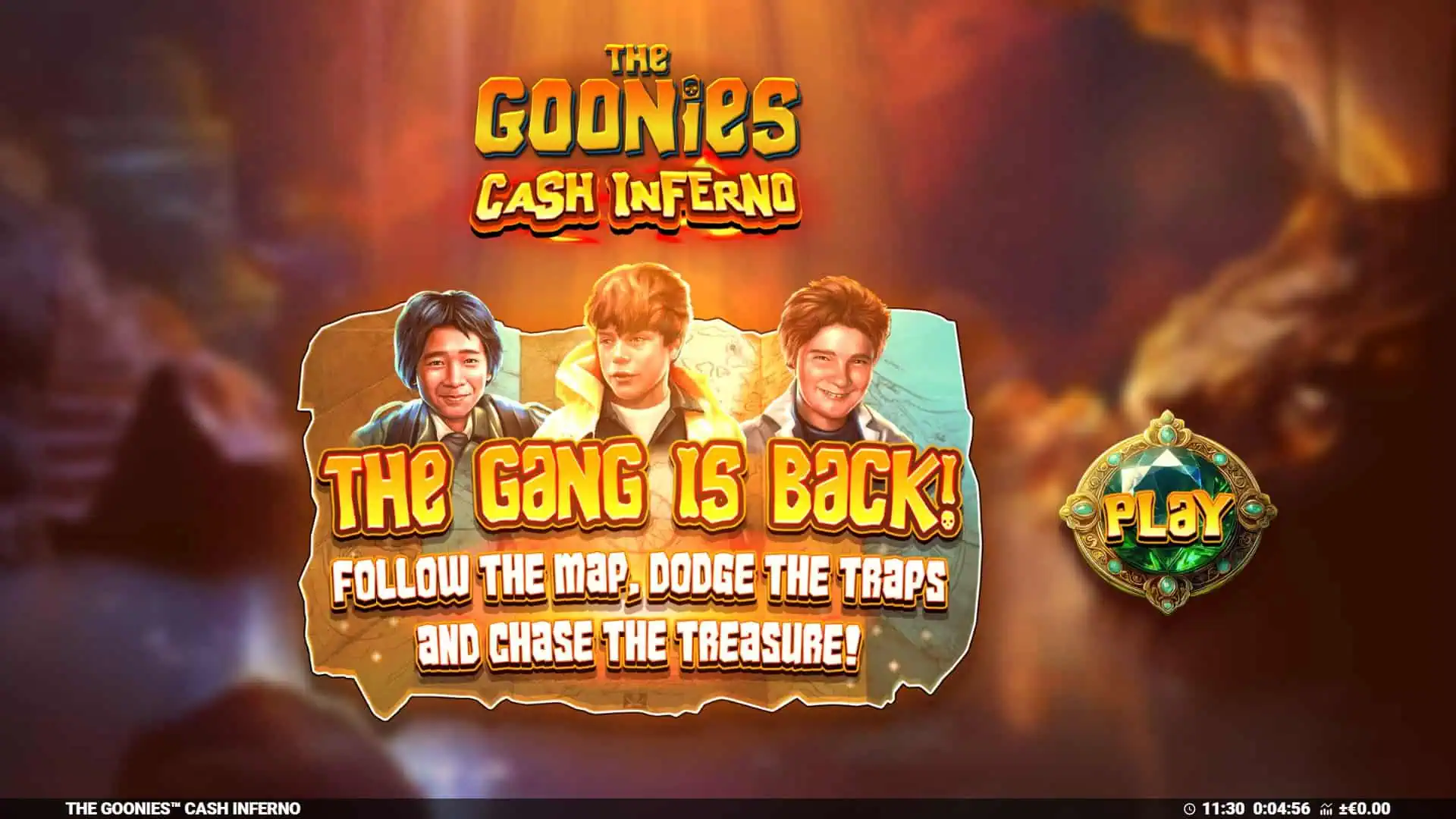 The Goonies Cash Inferno slot intro screen