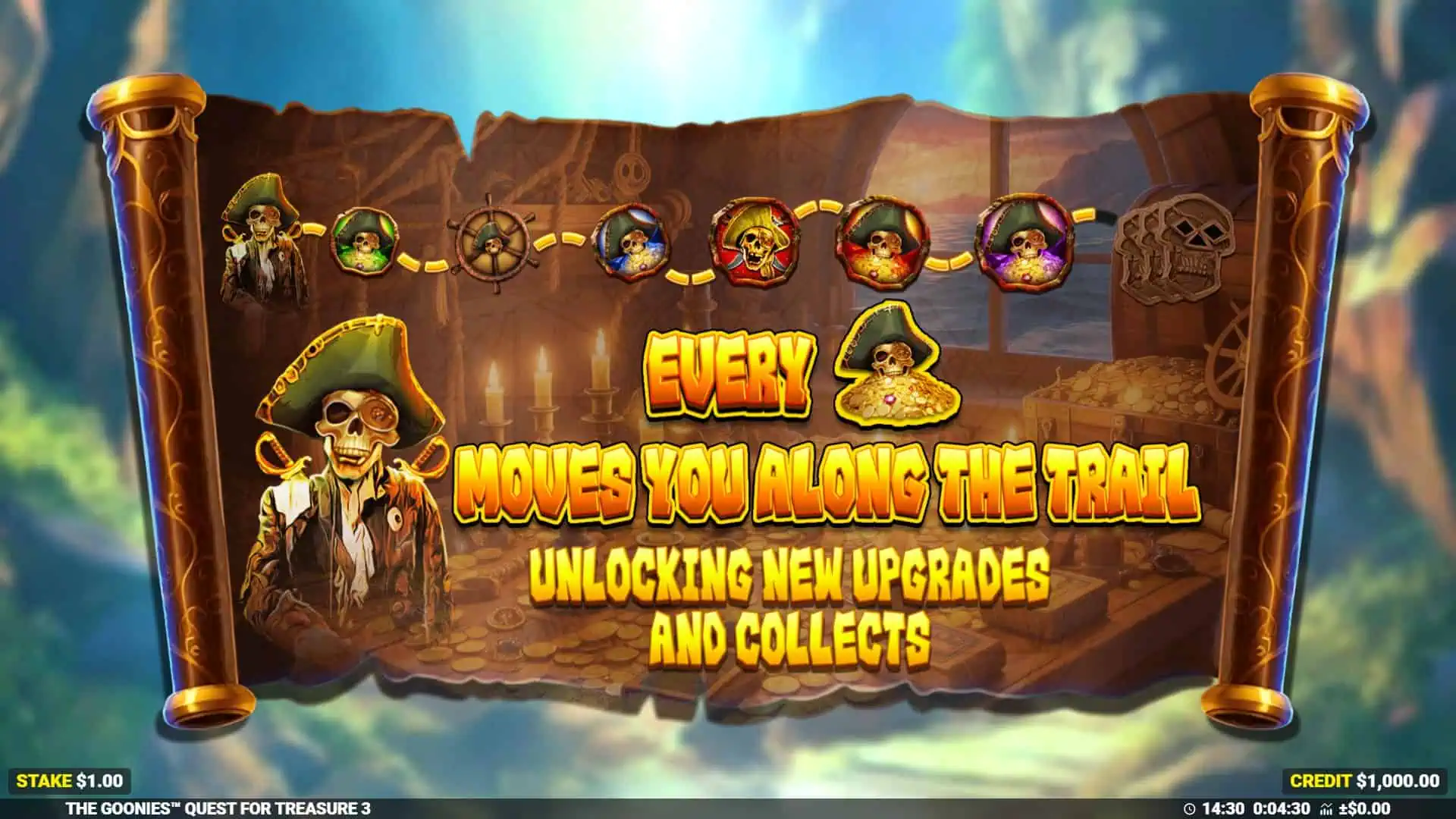 The Goonies Quest for Treasure 3 slot intro screen