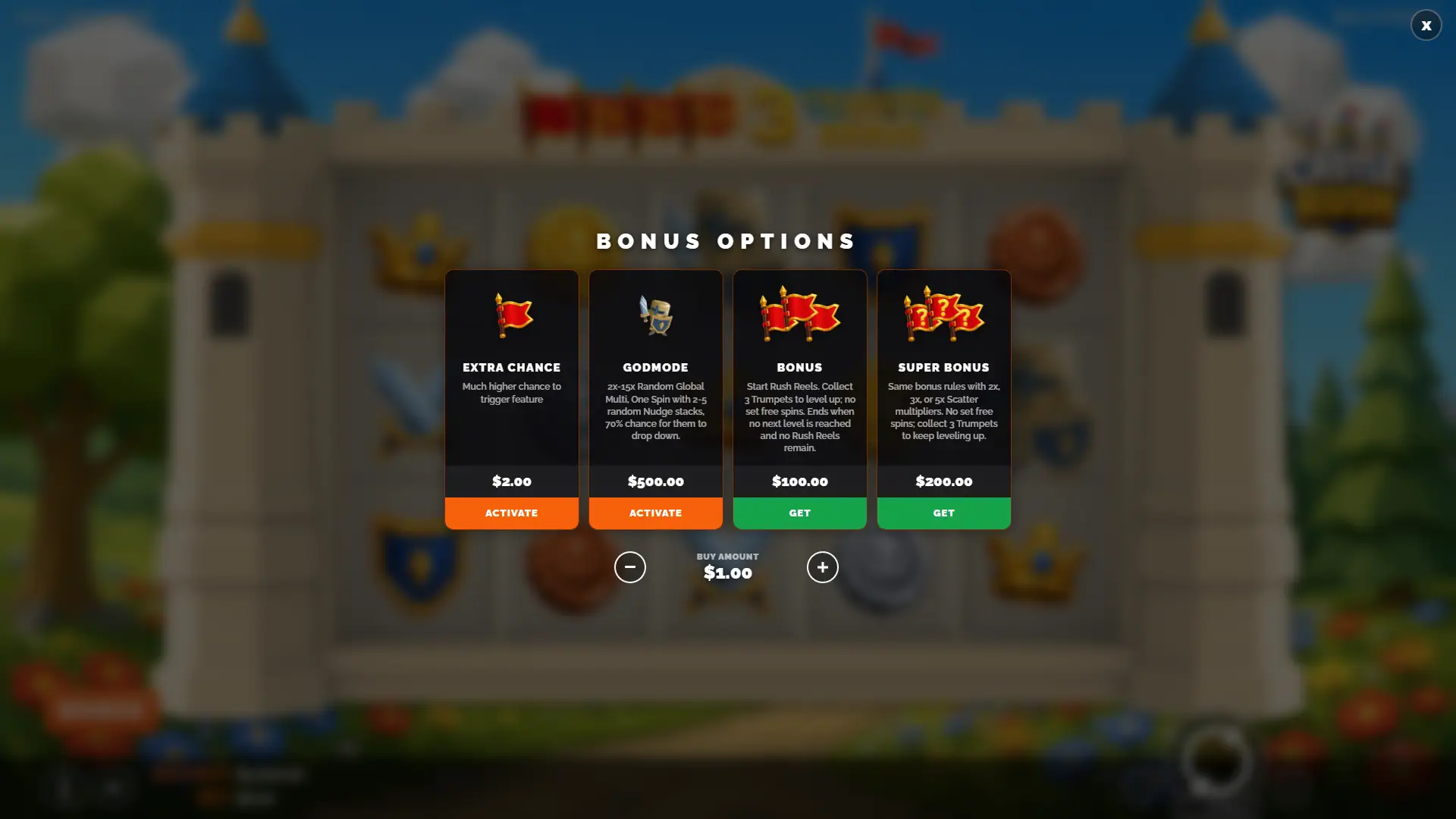 Castle Rush bonus buy menu