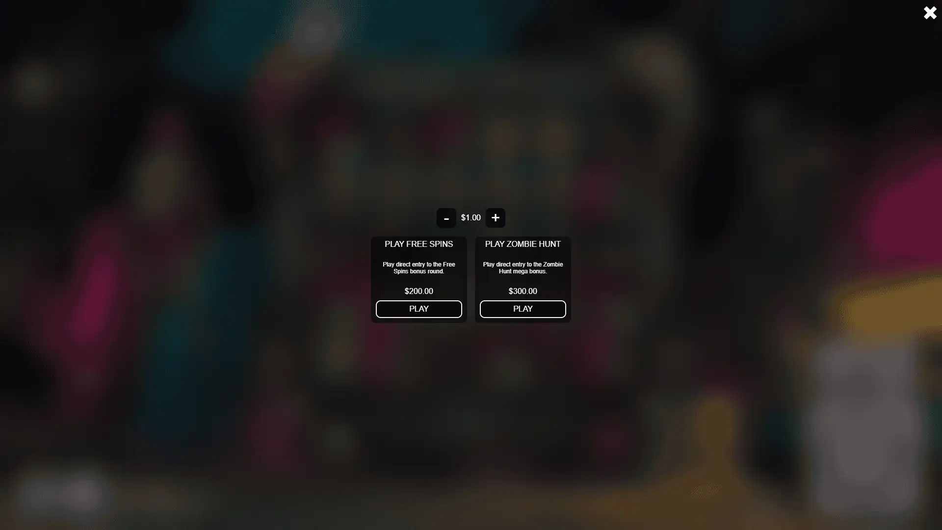 Girls Vs Zombies bonus buy menu