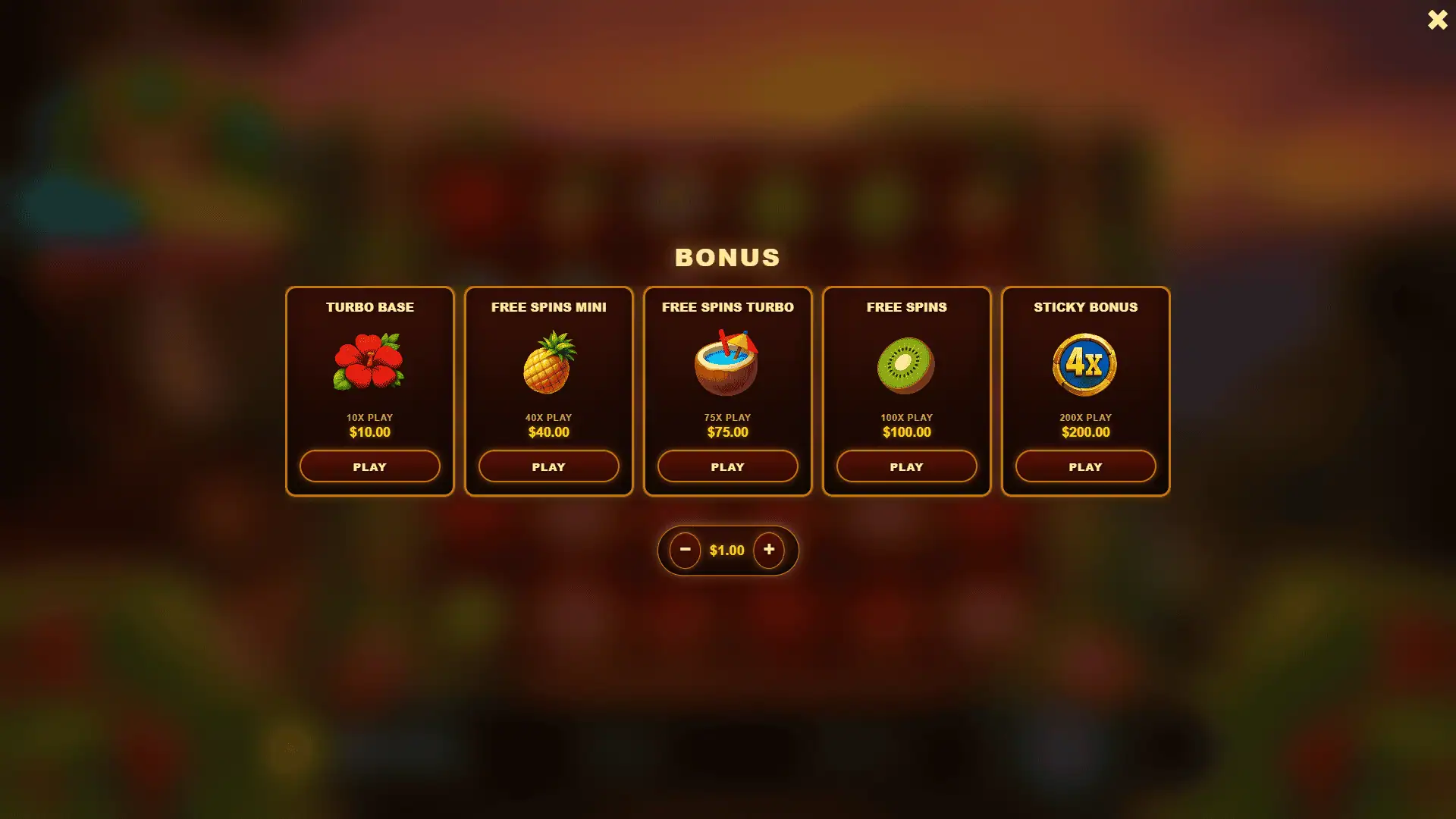 Tiki Time Extreme bonus buy menu