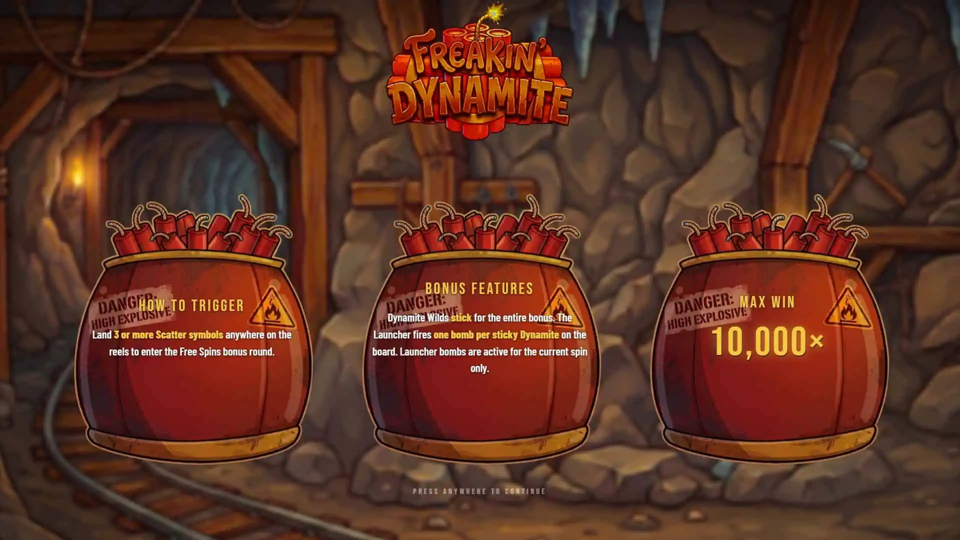 Freakin Dynamite slot intro screen