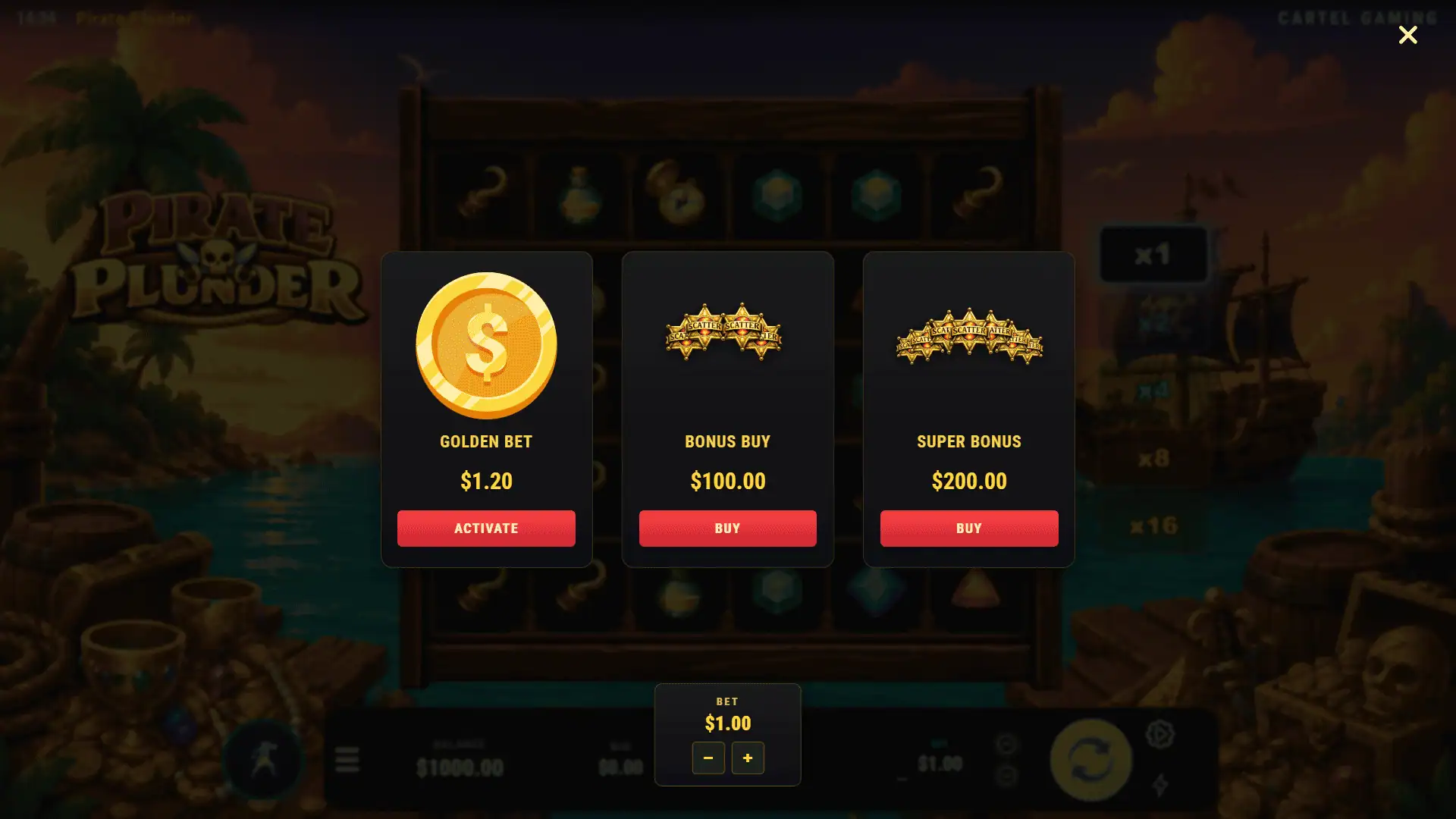 Pirate Plunder bonus buy menu