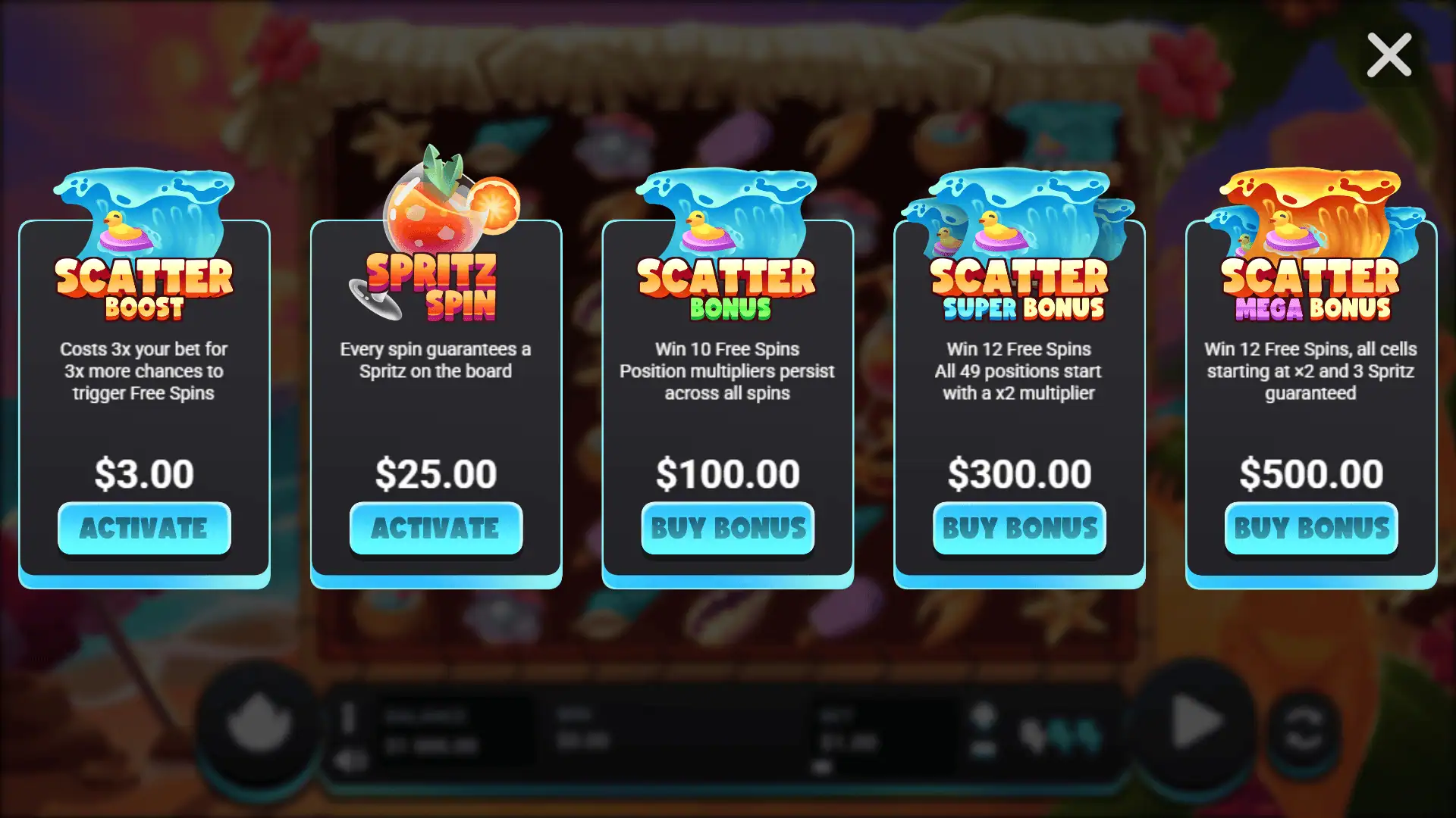 Coconut Spritz bonus buy menu