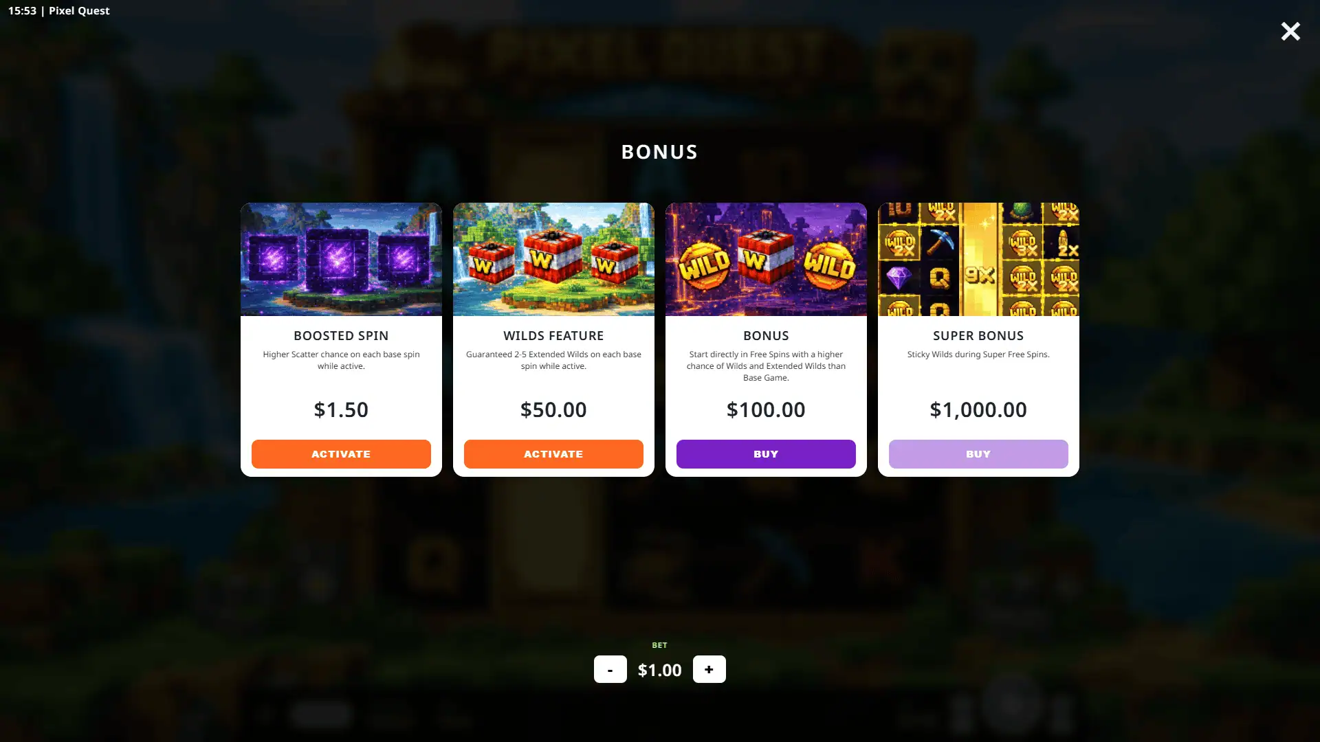 Pixel Quest bonus buy menu